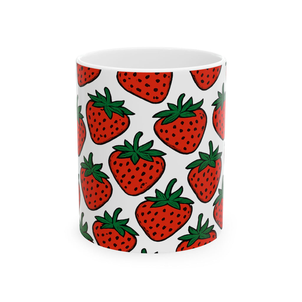 Bold Strawberries Pattern Coffee Mug | Fruit Lover Gift | Ceramic Mug