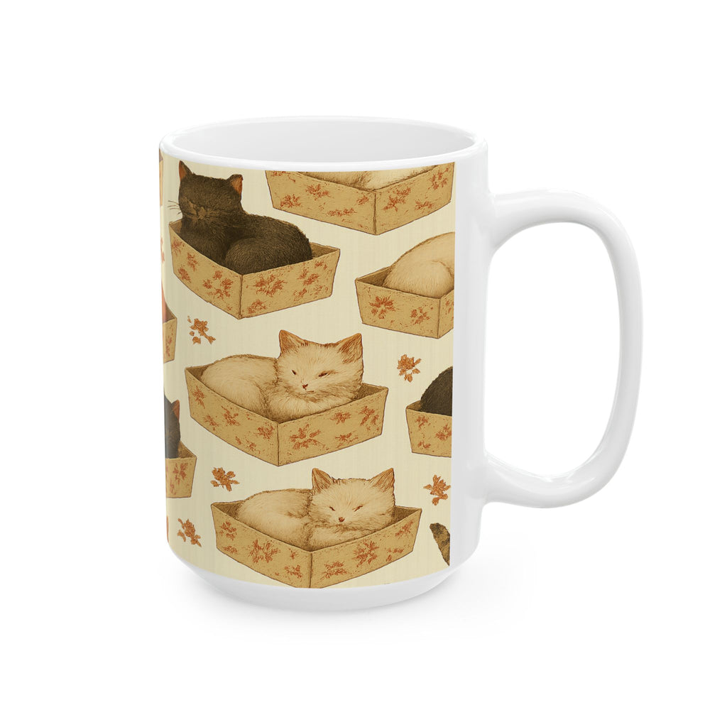Vintage Cats In Boxes Full Wrap Coffee Mug | Cats Gift | Ceramic Mug