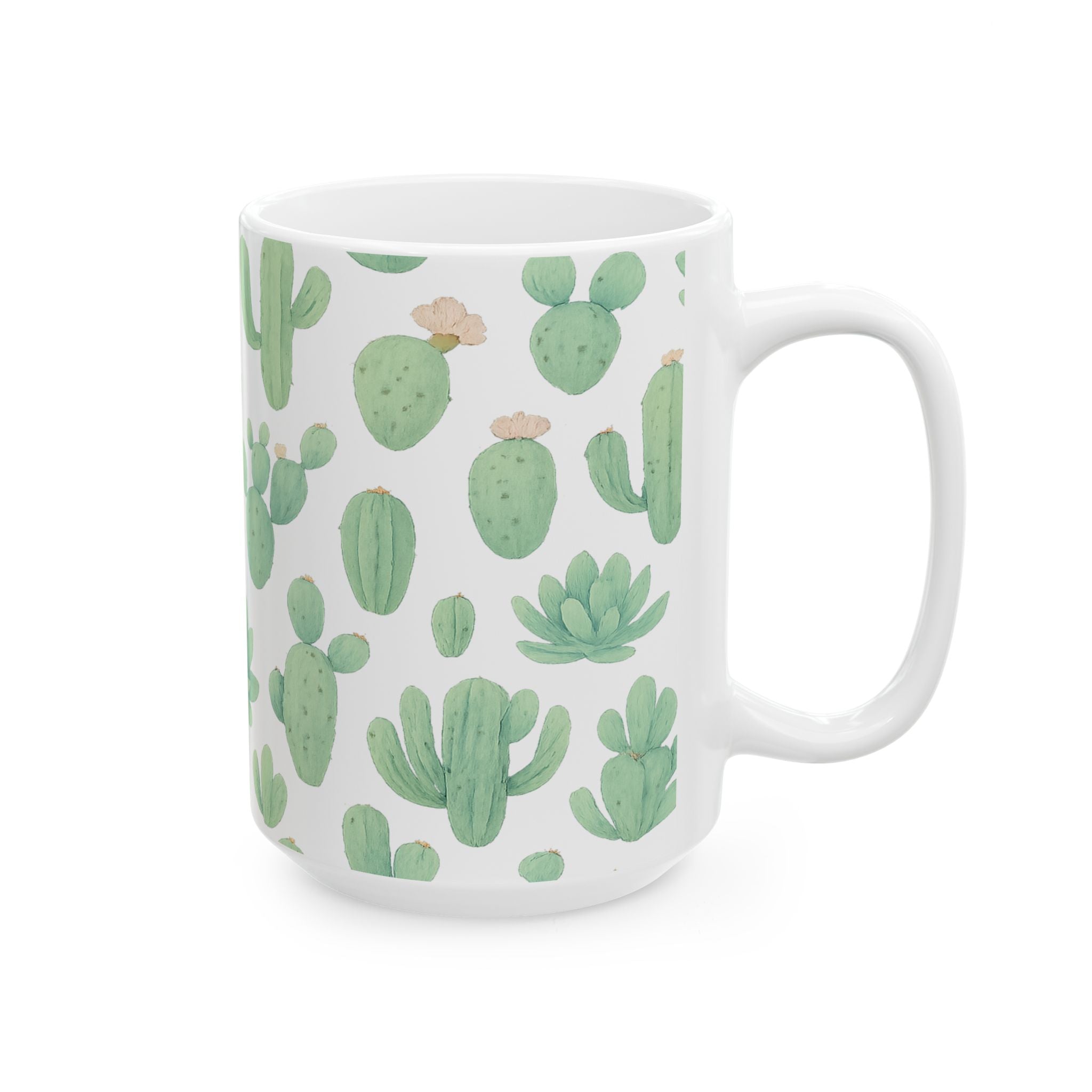 Watercolor Desert Garden Succulents Full Wrap Coffee Mug | Cactus Gift | Ceramic Mug