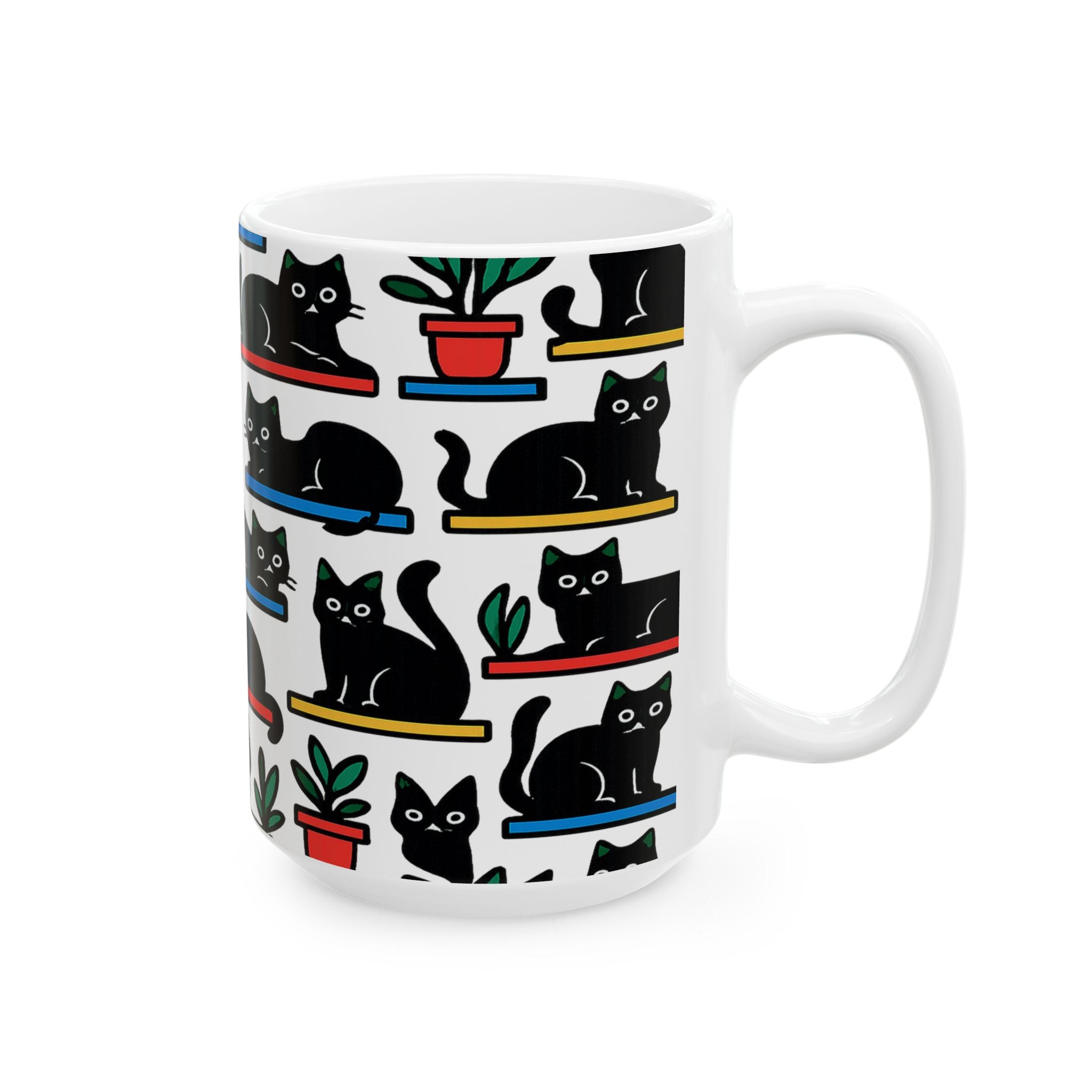 Bold Cats On Shelves Full Wrap Coffee Mug | Cats Gift | Ceramic Mug