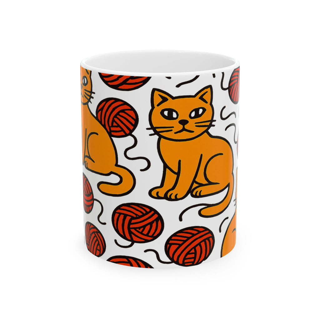Bold Cats With Yarn Full Wrap Coffee Mug | Cats Gift | Ceramic Mug