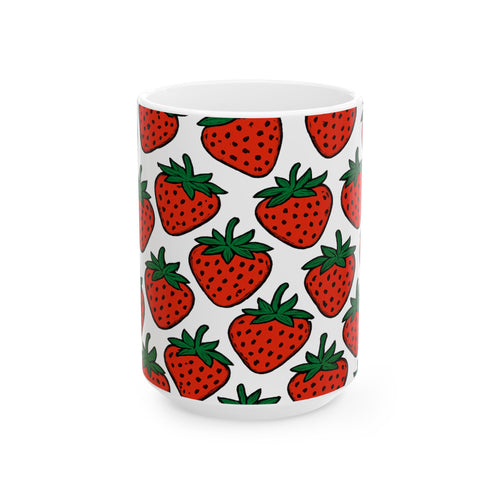 Bold Strawberries Pattern Coffee Mug | Fruit Lover Gift | Ceramic Mug