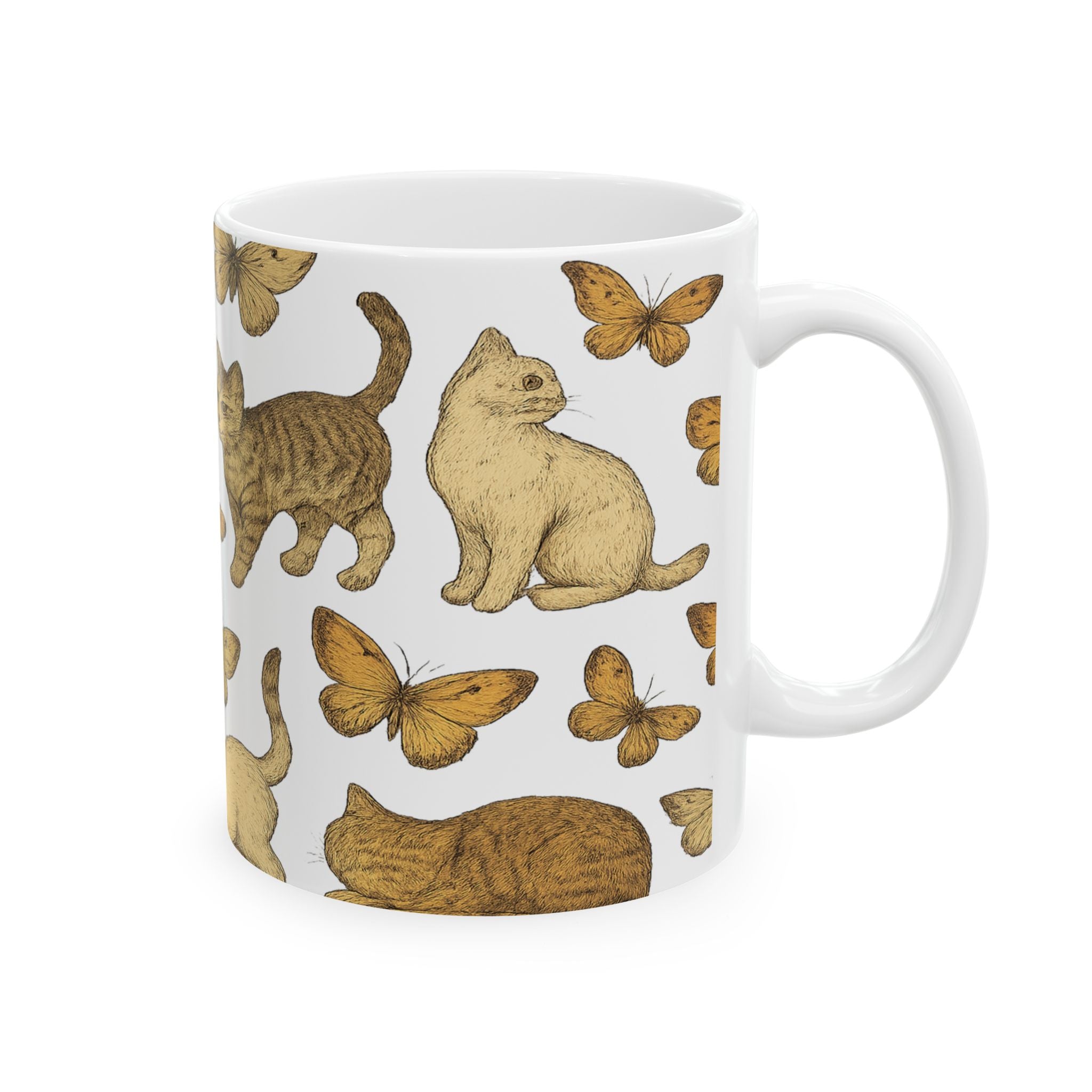 Botanical Cats And Butterflies Full Wrap Coffee Mug | Cats Gift | Ceramic Mug