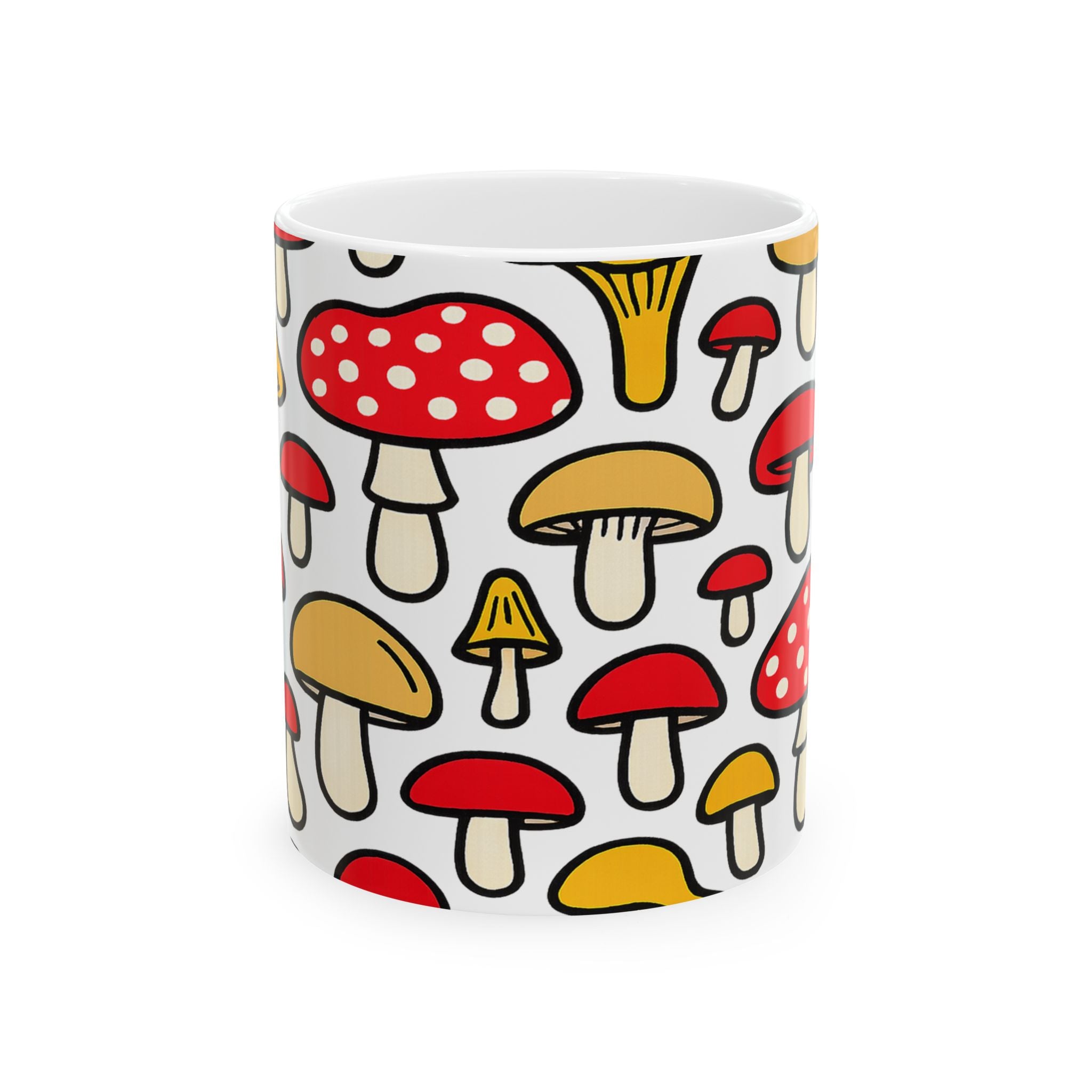 Bold Forest Mushrooms Pattern Coffee Mug | Mushrooms Lover Gift | Ceramic Mug