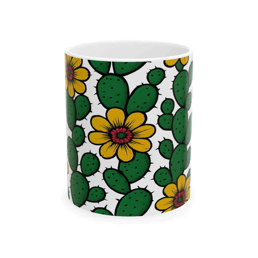 Bold Blooming Cactus Flowers Full Wrap Coffee Mug | Cactus Gift | Ceramic Mug