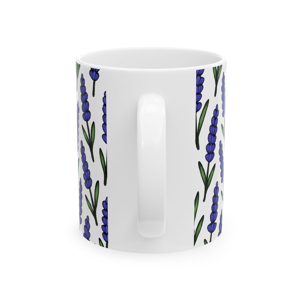 Bold Lavender Sprigs Full Wrap Coffee Mug | Flowers Gift | Ceramic Mug