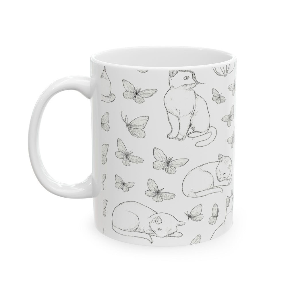 Delicate Cats And Butterflies Full Wrap Coffee Mug | Cats Gift | Ceramic Mug