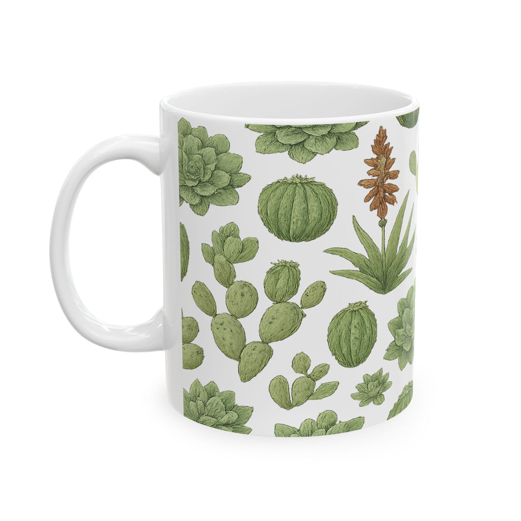Botanical Desert Garden Succulents Pattern Coffee Mug | Cactus Lover Gift | Ceramic Mug