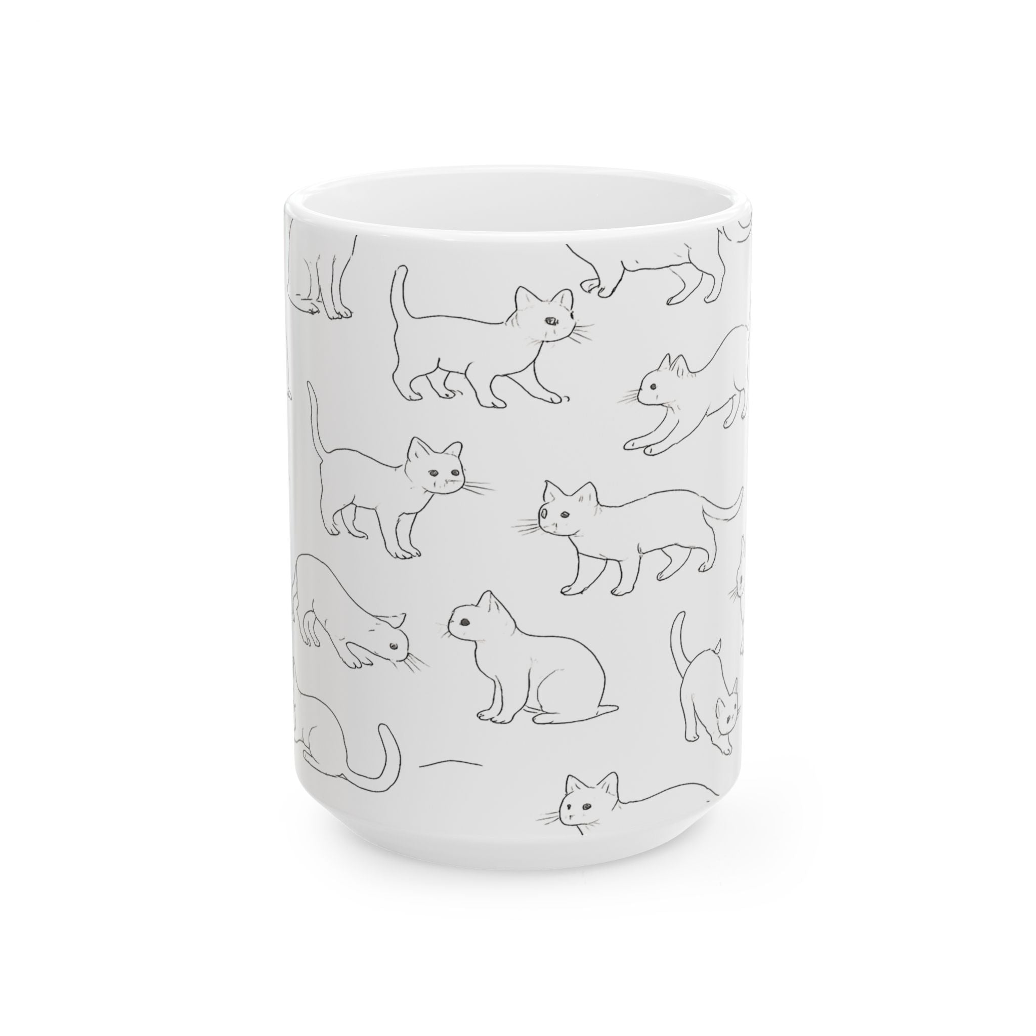 Delicate Curious Cats Full Wrap Coffee Mug | Cats Gift | Ceramic Mug