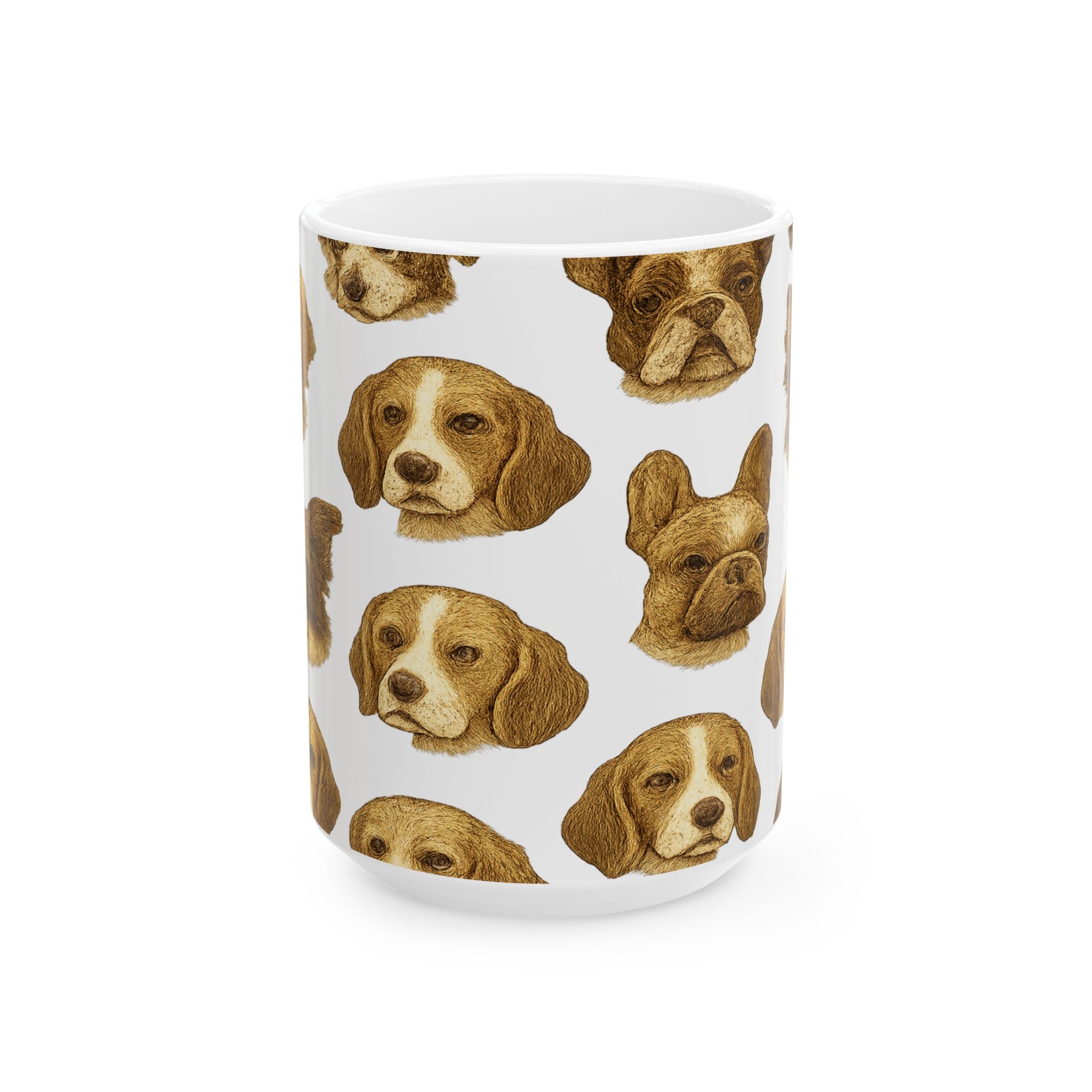 Vintage Dog Faces Full Wrap Coffee Mug | Dogs Gift | Ceramic Mug