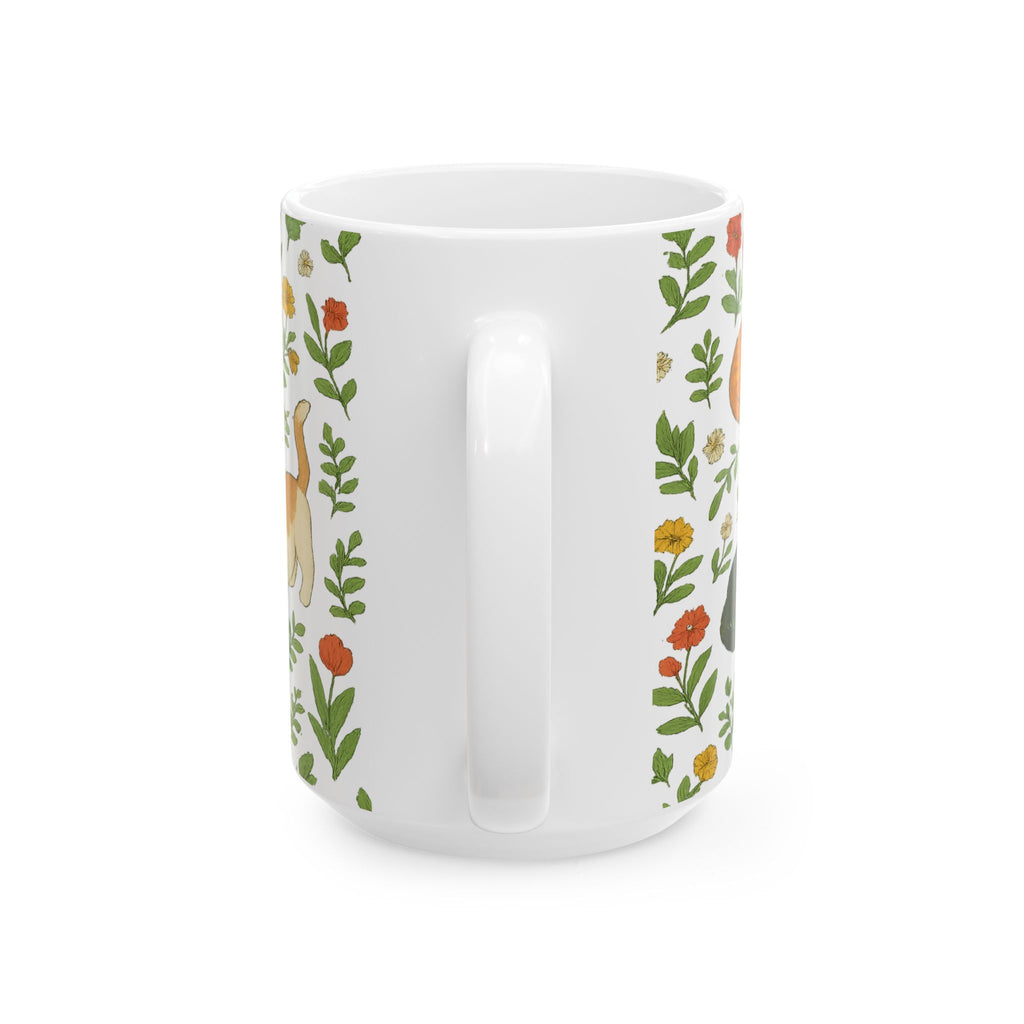 Botanical Cats In Garden Full Wrap Coffee Mug | Cats Gift | Ceramic Mug