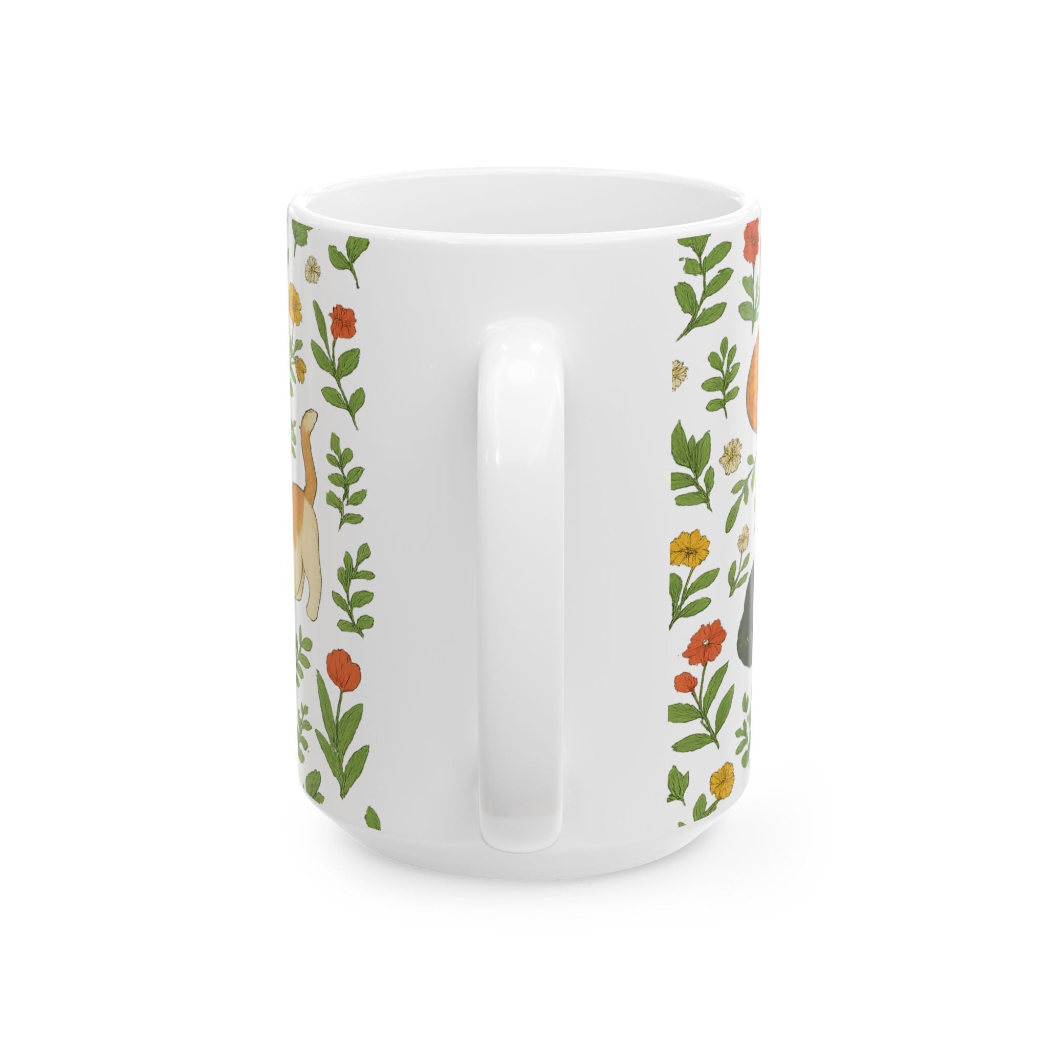 Botanical Cats In Garden Full Wrap Coffee Mug | Cats Gift | Ceramic Mug