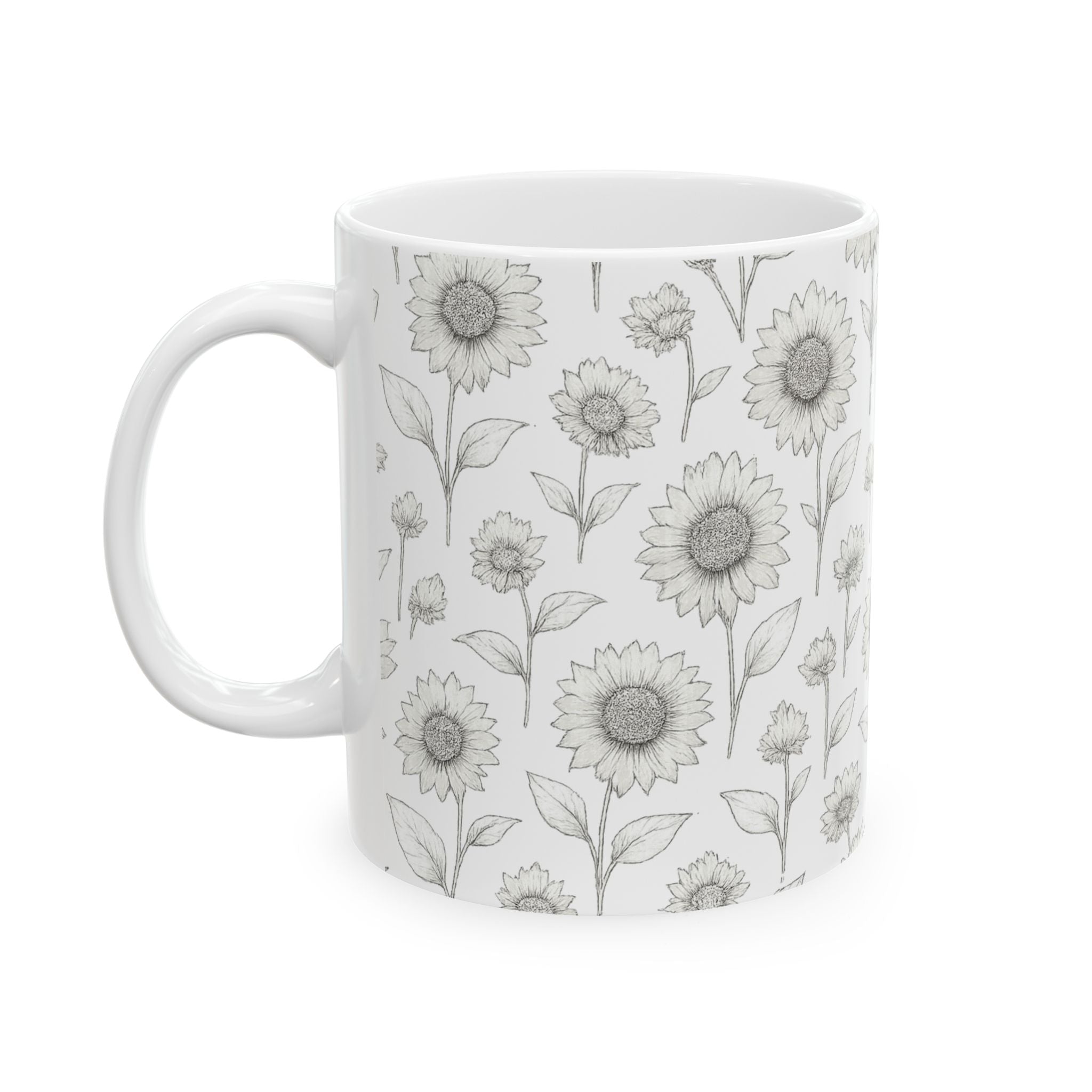 Delicate Sunflower Field Full Wrap Coffee Mug | Flowers Gift | Ceramic Mug