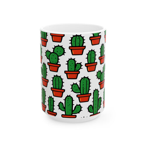 Bold Tiny Potted Cactus Full Wrap Coffee Mug | Cactus Gift | Ceramic Mug