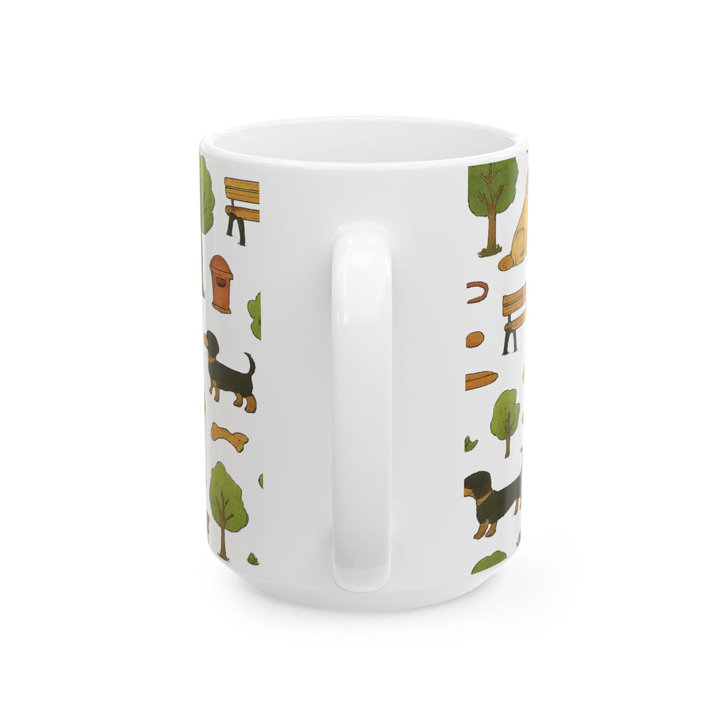 Botanical Dogs At Park Full Wrap Coffee Mug | Dogs Gift | Ceramic Mug