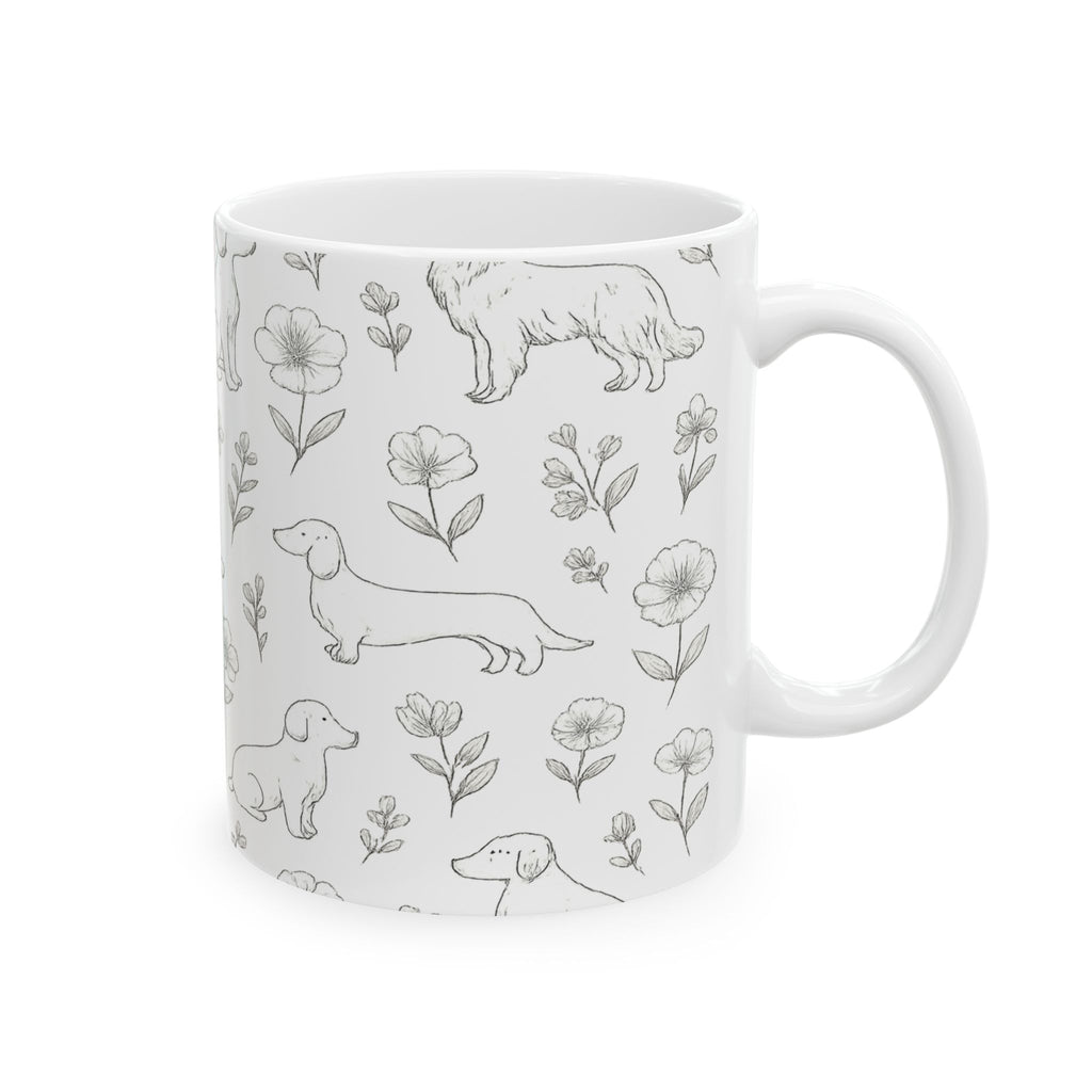 Delicate Dogs And Flowers Full Wrap Coffee Mug | Dogs Gift | Ceramic Mug