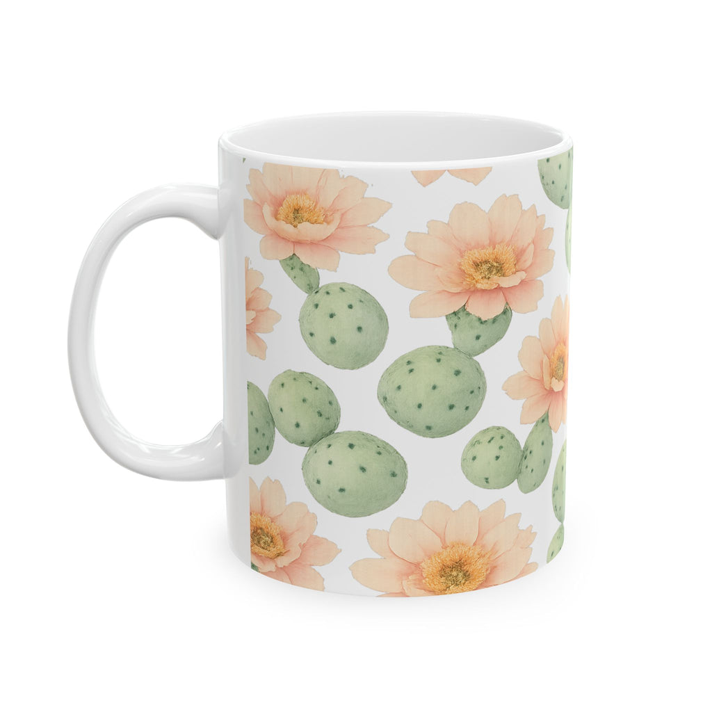 Watercolor Blooming Cactus Flowers Full Wrap Coffee Mug | Cactus Gift | Ceramic Mug