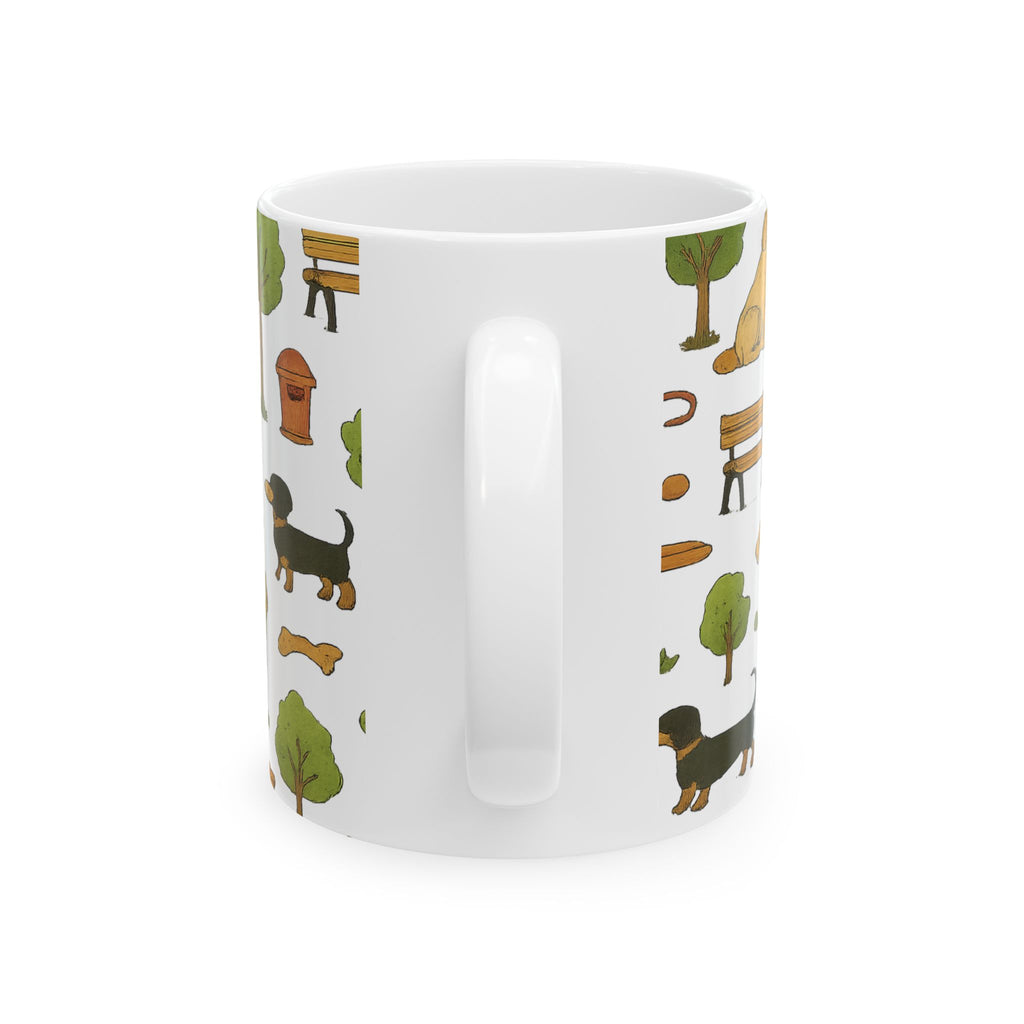 Botanical Dogs At Park Full Wrap Coffee Mug | Dogs Gift | Ceramic Mug