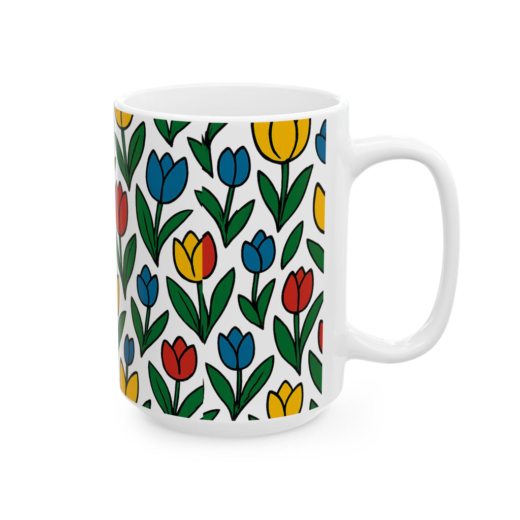 Bold Tulip Garden Full Wrap Coffee Mug | Flowers Gift | Ceramic Mug