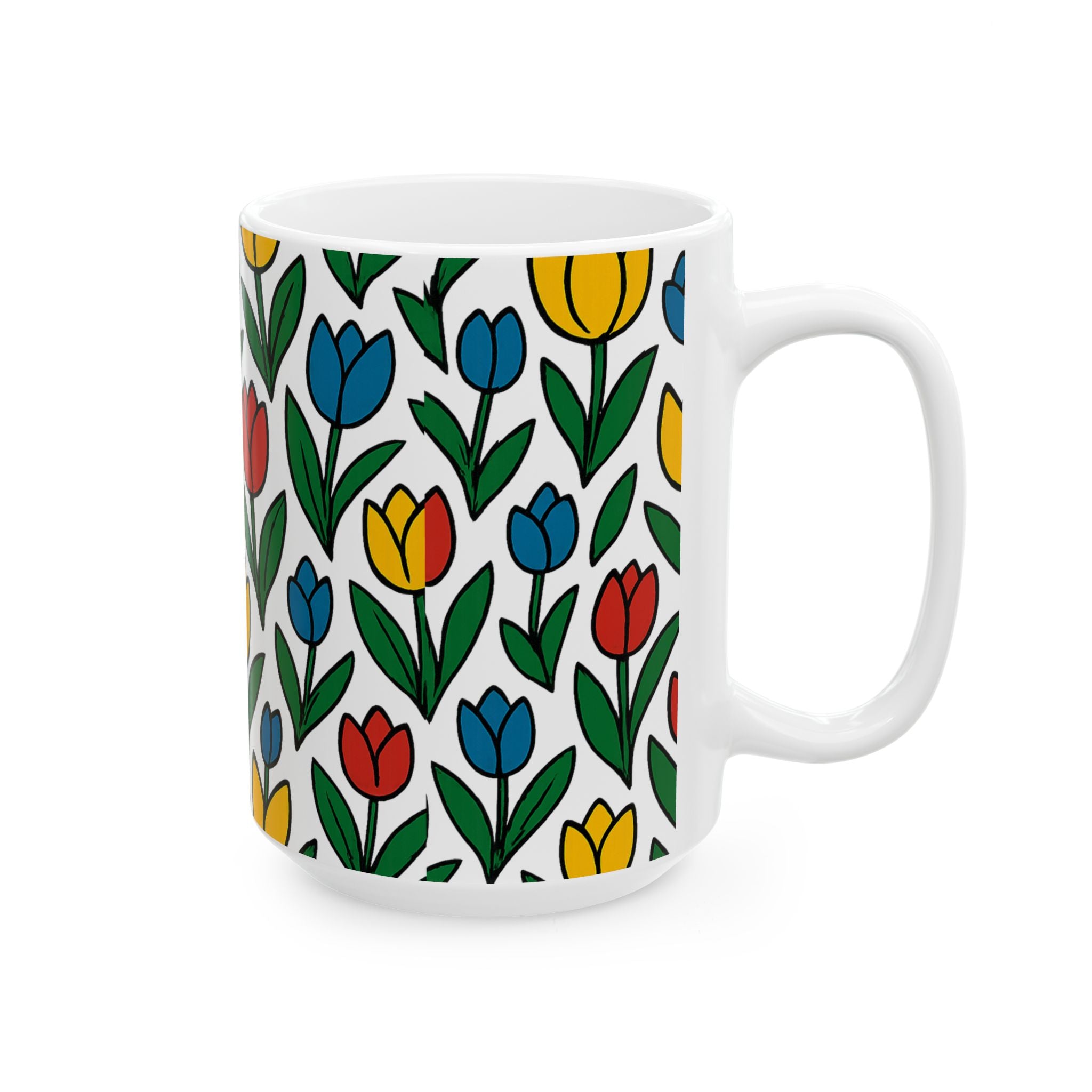 Bold Tulip Garden Full Wrap Coffee Mug | Flowers Gift | Ceramic Mug