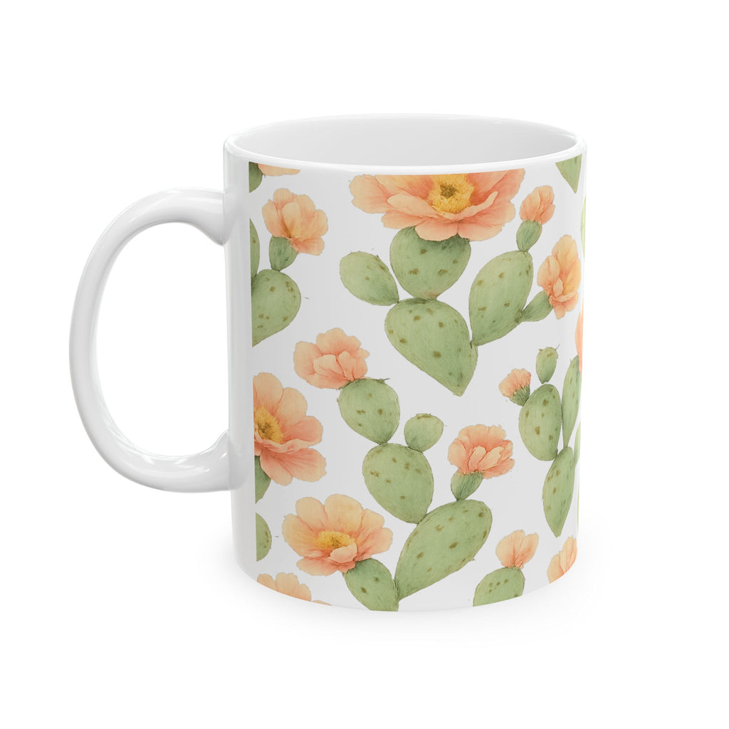Watercolor Blooming Cactus Flowers Pattern Coffee Mug | Cactus Lover Gift | Ceramic Mug