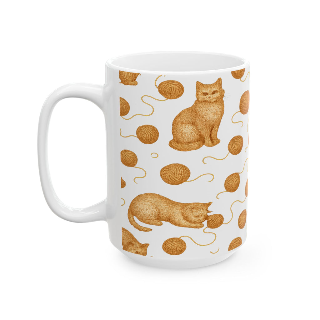 Vintage Cats With Yarn Full Wrap Coffee Mug | Cats Gift | Ceramic Mug