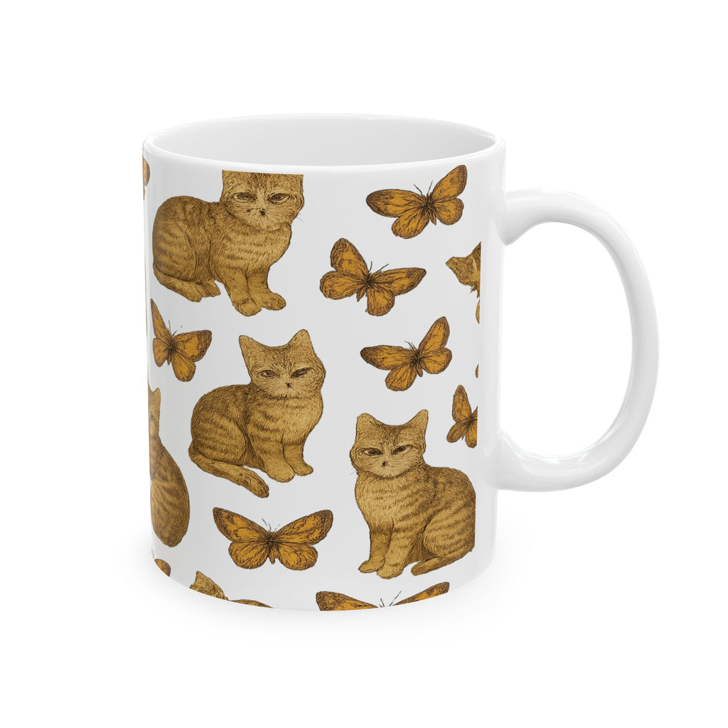 Vintage Cats And Butterflies Full Wrap Coffee Mug | Cats Gift | Ceramic Mug