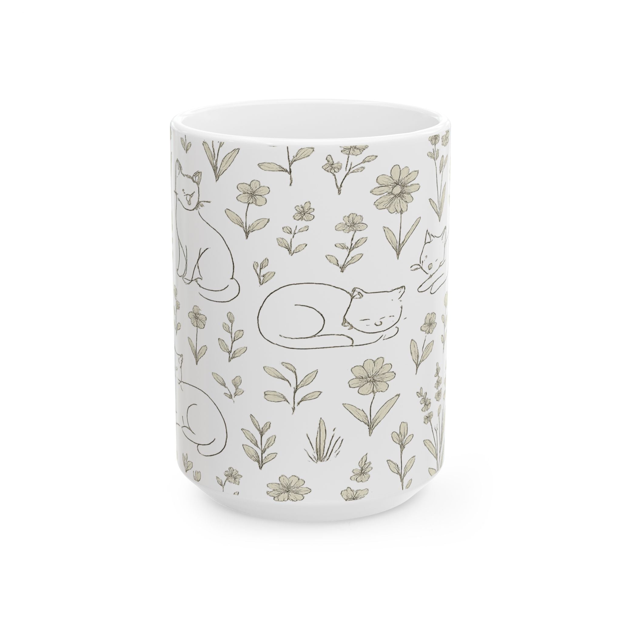 Delicate Cats In Garden Full Wrap Coffee Mug | Cats Gift | Ceramic Mug