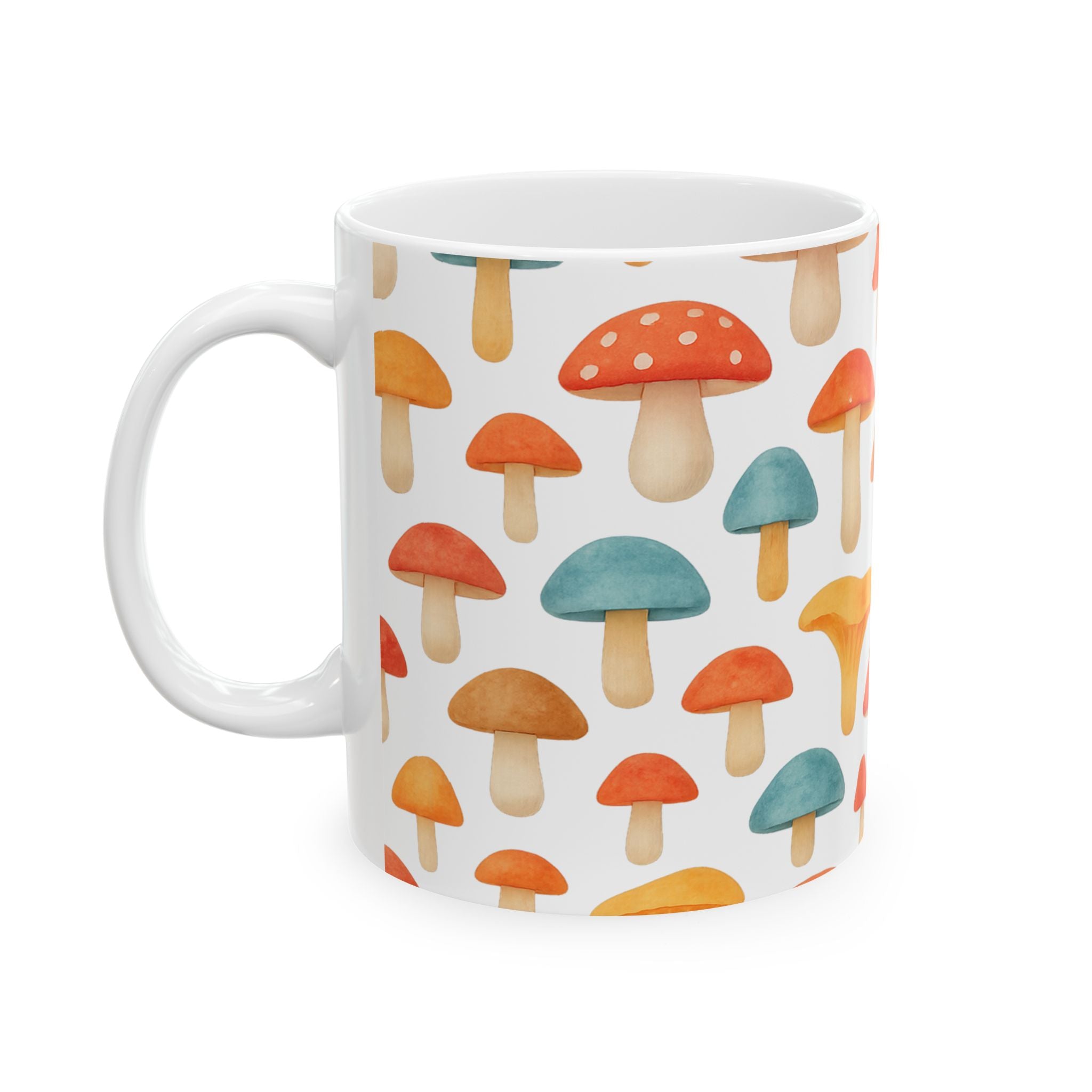 Watercolor Colorful Mushrooms Full Wrap Coffee Mug | Mushrooms Gift | Ceramic Mug