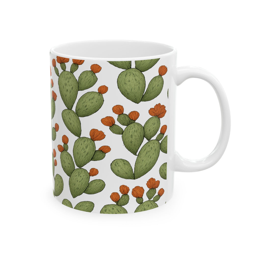 Botanical Prickly Pear Cactus Full Wrap Coffee Mug | Cactus Gift | Ceramic Mug