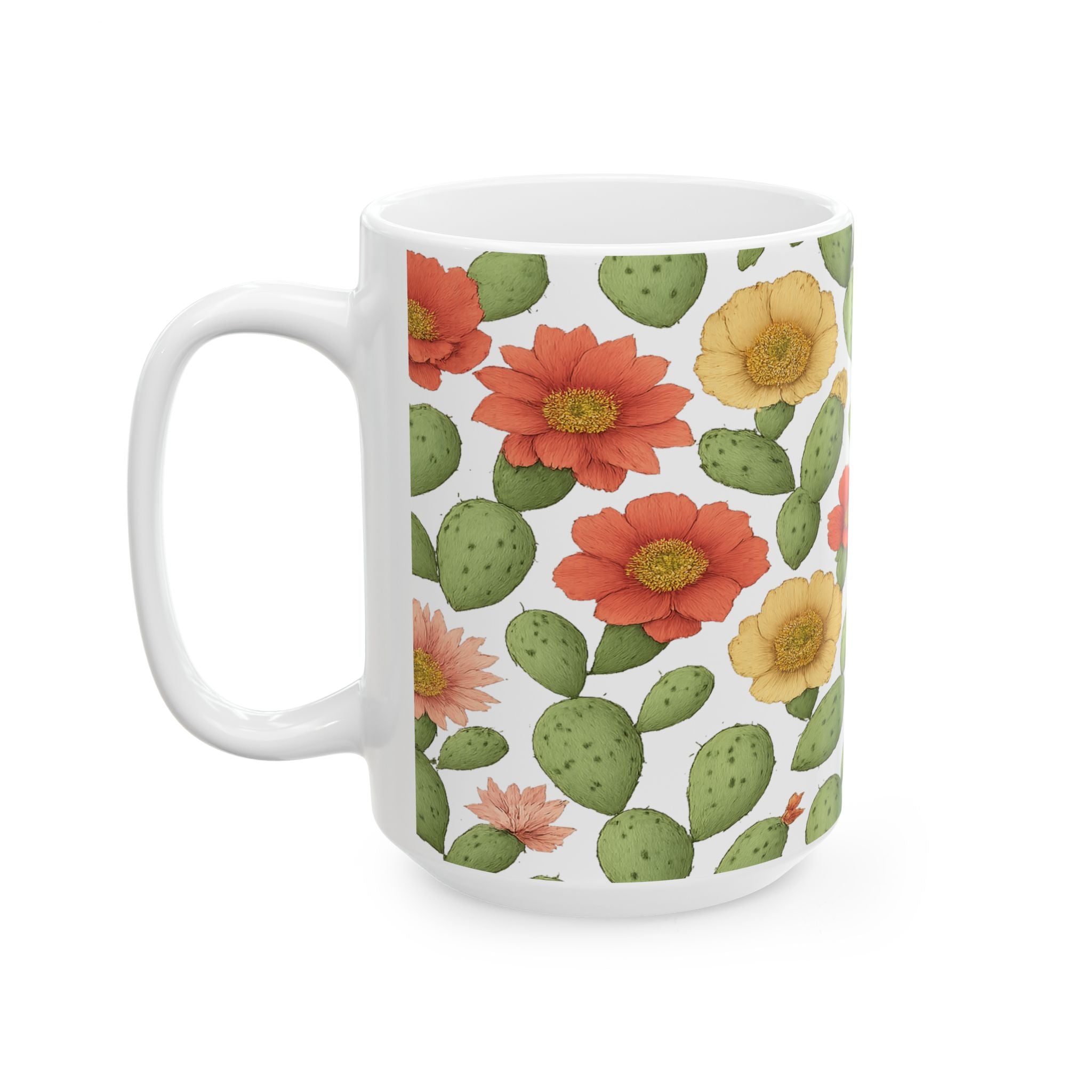 Botanical Blooming Cactus Flowers Pattern Coffee Mug | Cactus Lover Gift | Ceramic Mug
