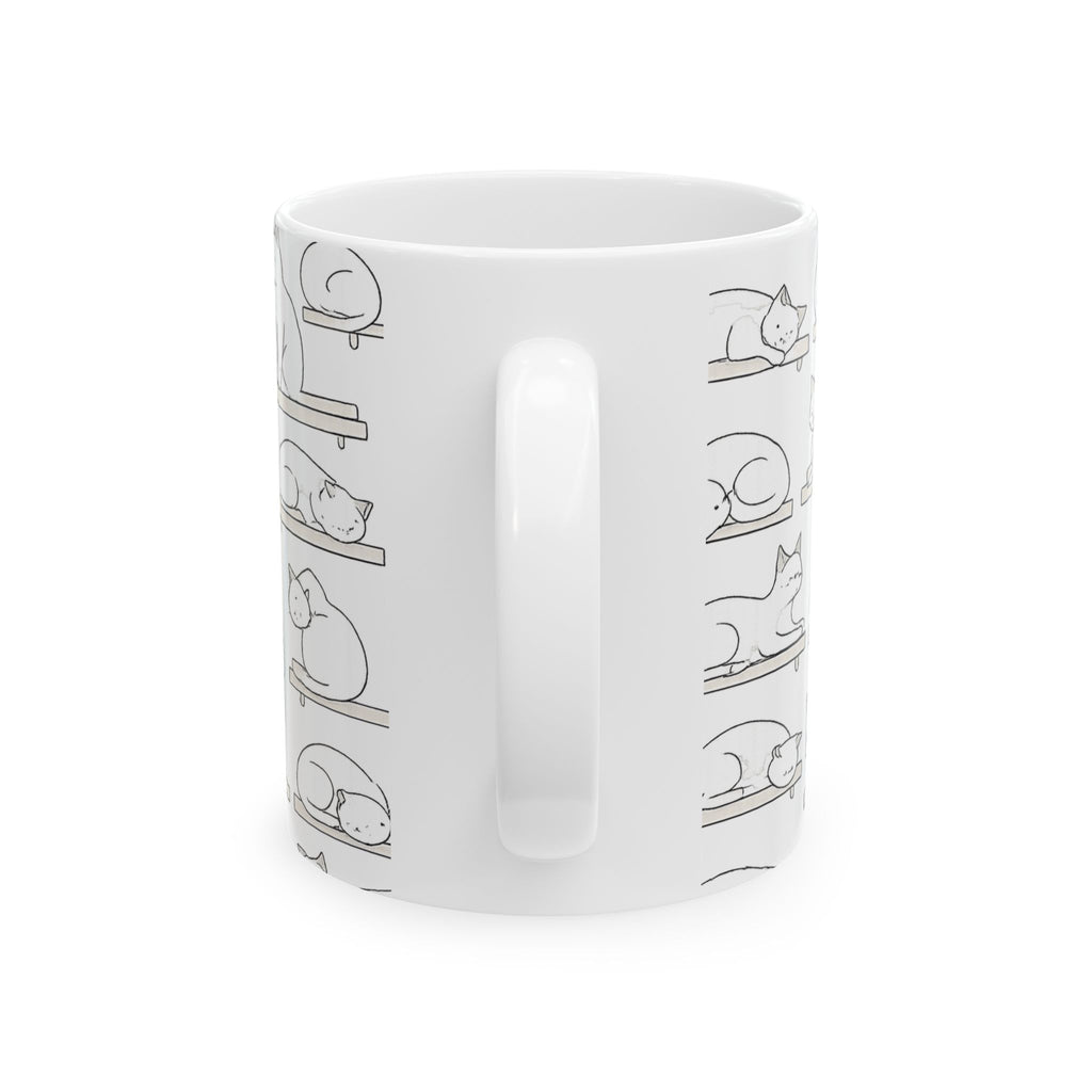 Delicate Cats On Shelves Full Wrap Coffee Mug | Cats Gift | Ceramic Mug