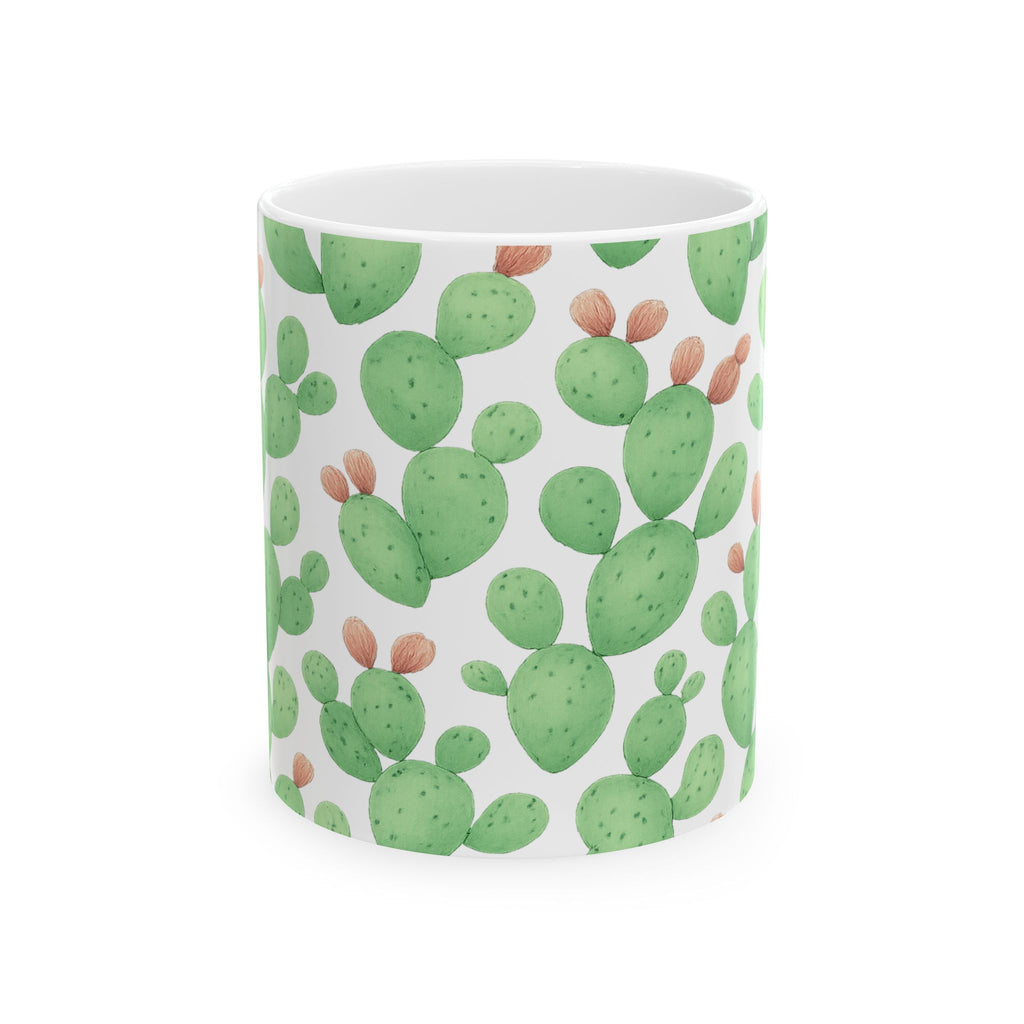 Watercolor Prickly Pear Cactus Pattern Coffee Mug | Cactus Lover Gift | Ceramic Mug