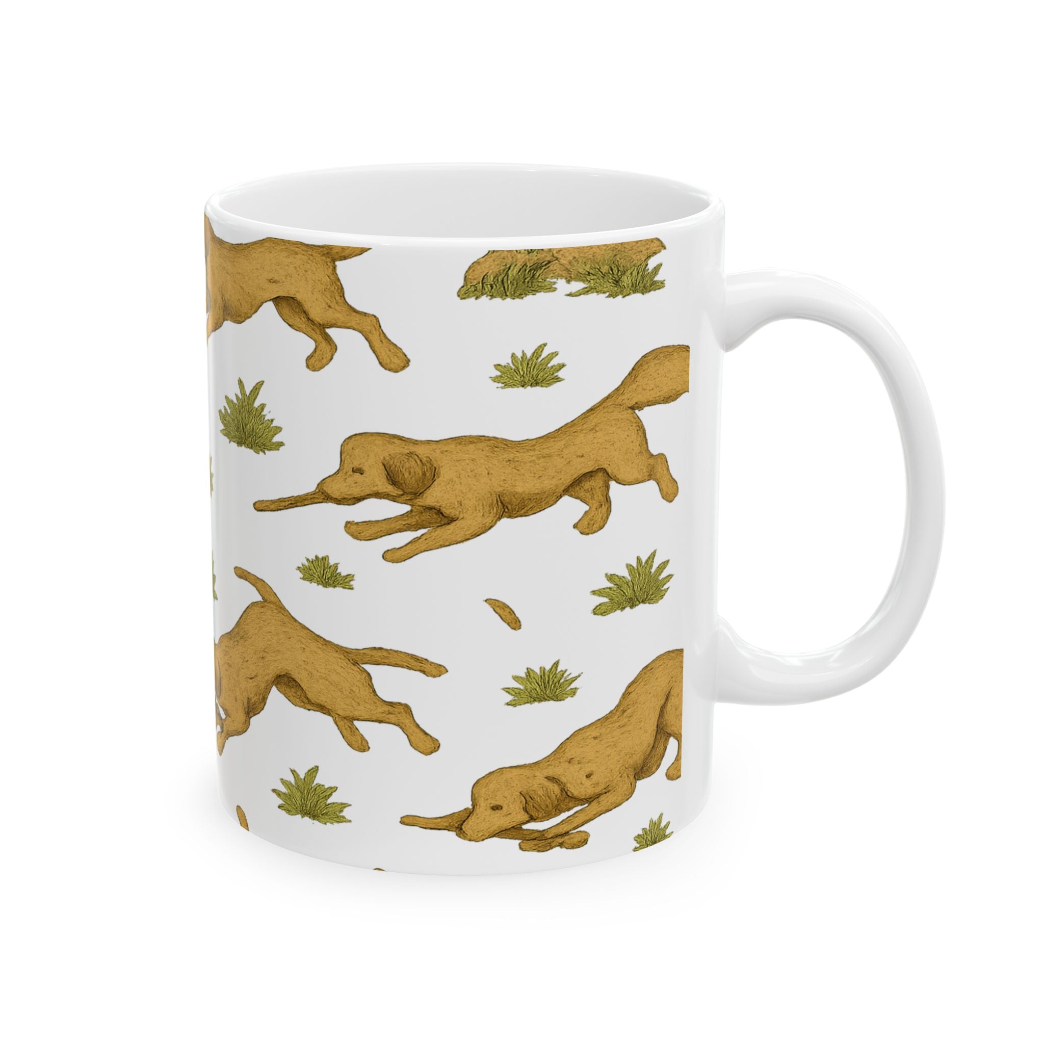 Vintage Dogs Playing Fetch Full Wrap Coffee Mug | Dogs Gift | Ceramic Mug