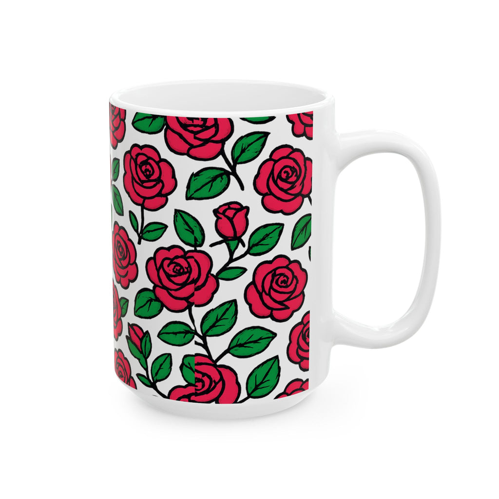 Bold Pink Rose Garden Full Wrap Coffee Mug | Flowers Gift | Ceramic Mug