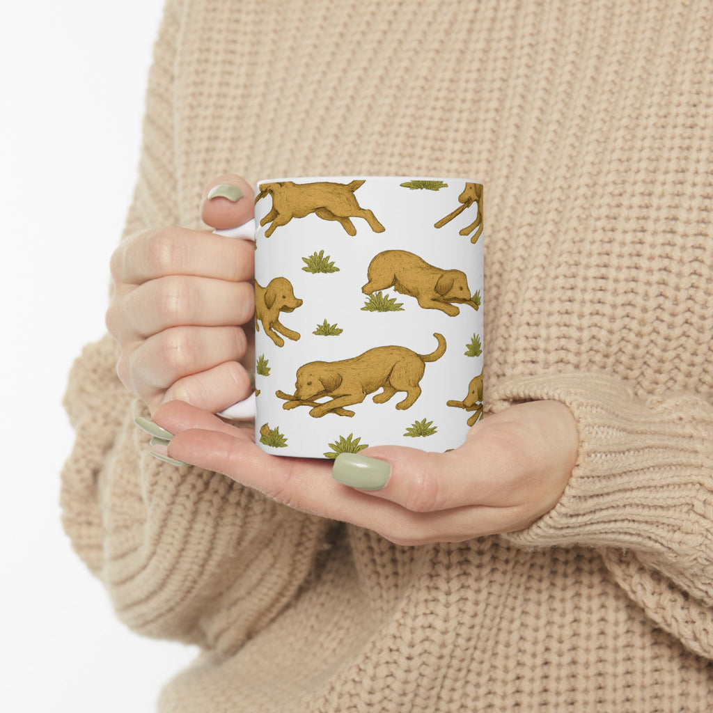 Vintage Dogs Playing Fetch Full Wrap Coffee Mug | Dogs Gift | Ceramic Mug