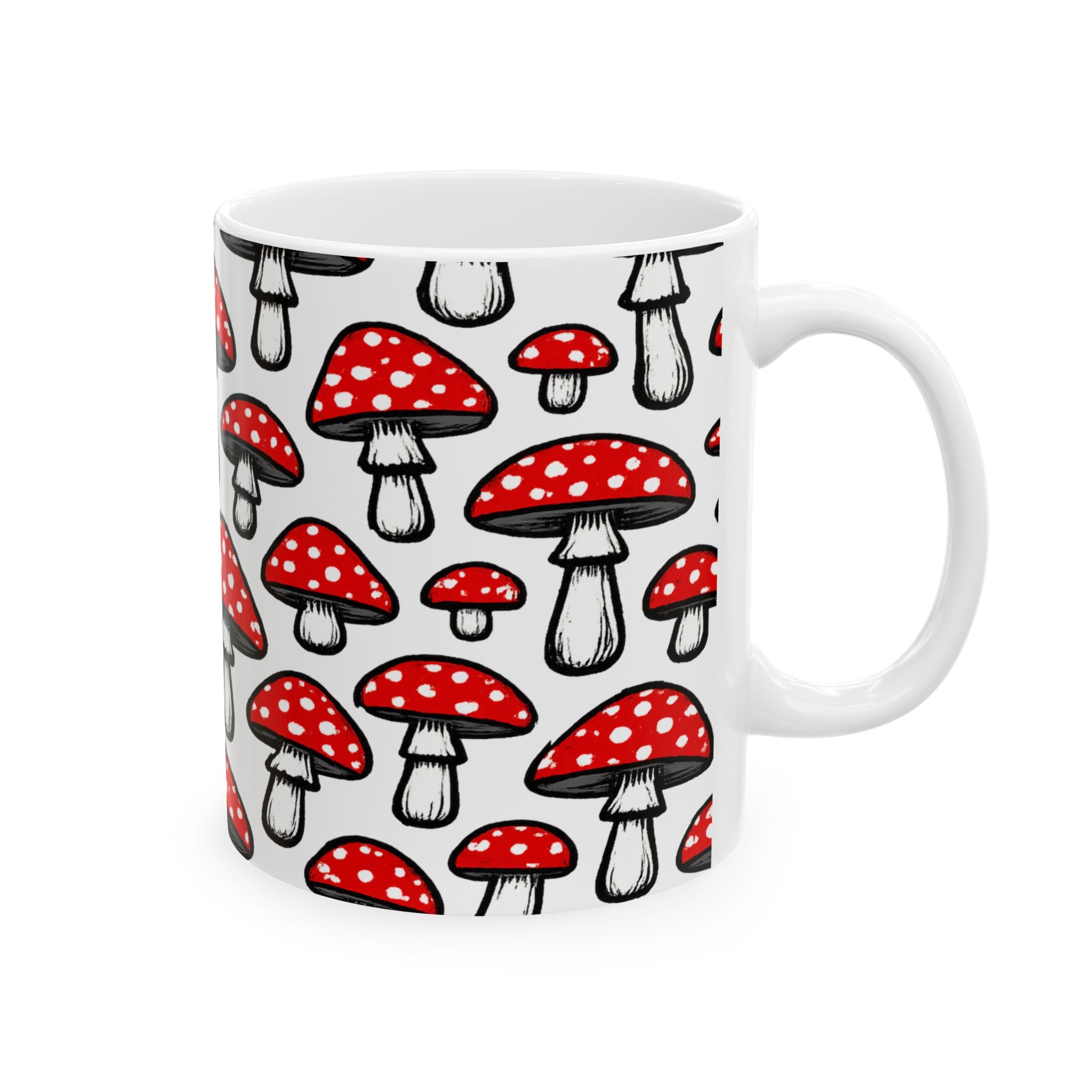 Bold Fly Agaric Mushrooms Full Wrap Coffee Mug | Mushrooms Gift | Ceramic Mug
