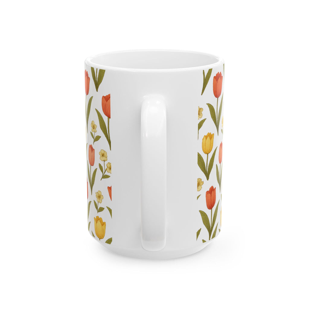 Vintage Tulip Garden Full Wrap Coffee Mug | Flowers Gift | Ceramic Mug