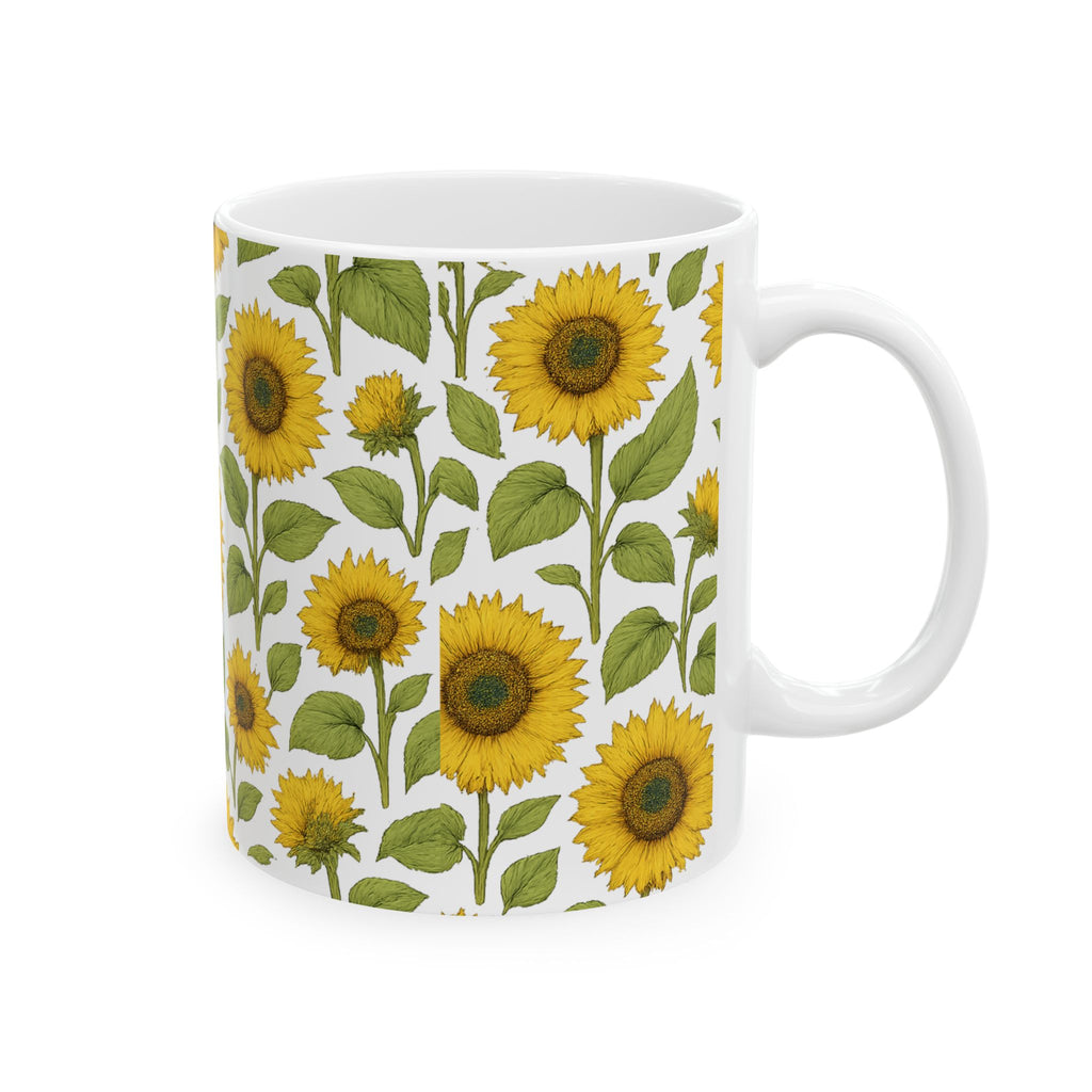 Botanical Sunflower Field Full Wrap Coffee Mug | Flowers Gift | Ceramic Mug