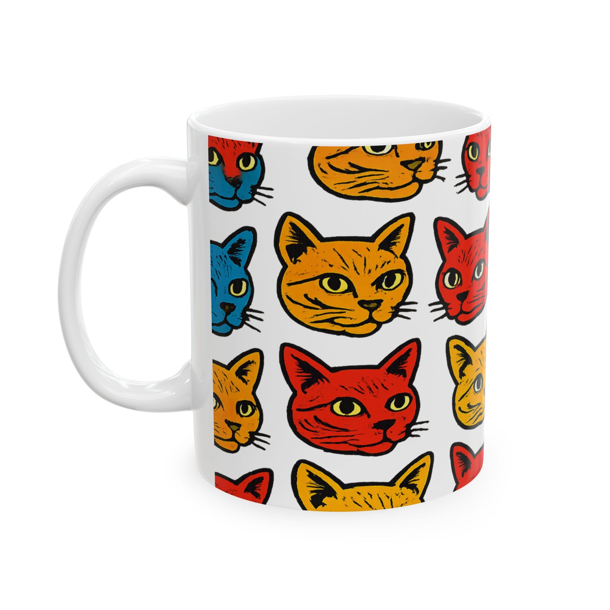 Bold Cat Faces Full Wrap Coffee Mug | Cats Gift | Ceramic Mug