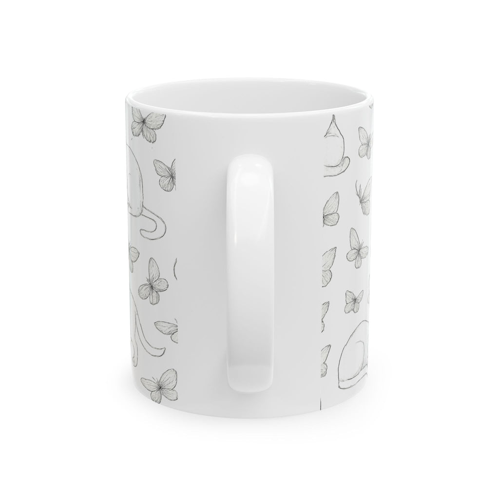 Delicate Cats And Butterflies Full Wrap Coffee Mug | Cats Gift | Ceramic Mug