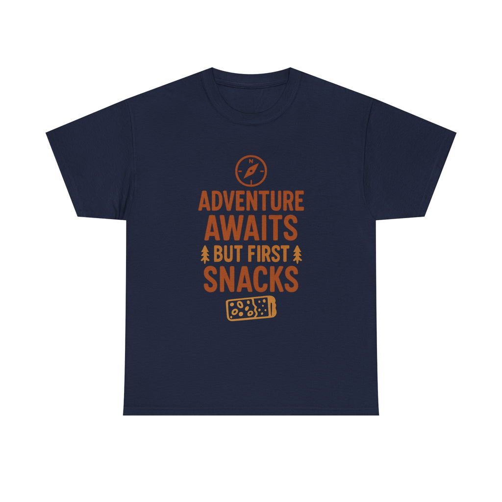 Adventure Awaits But First Snacks T-Shirt | Unique Gift | Graphic Tee