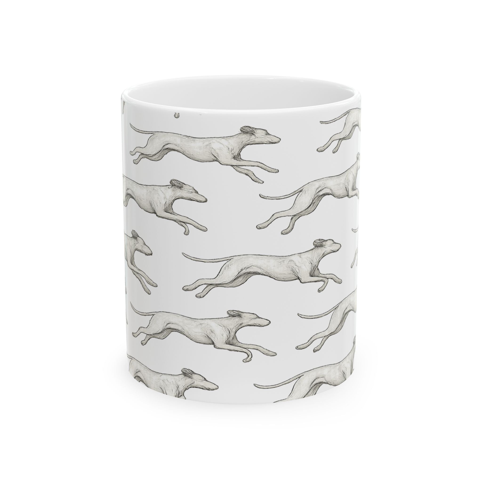 Delicate Running Dogs Full Wrap Coffee Mug | Dogs Gift | Ceramic Mug
