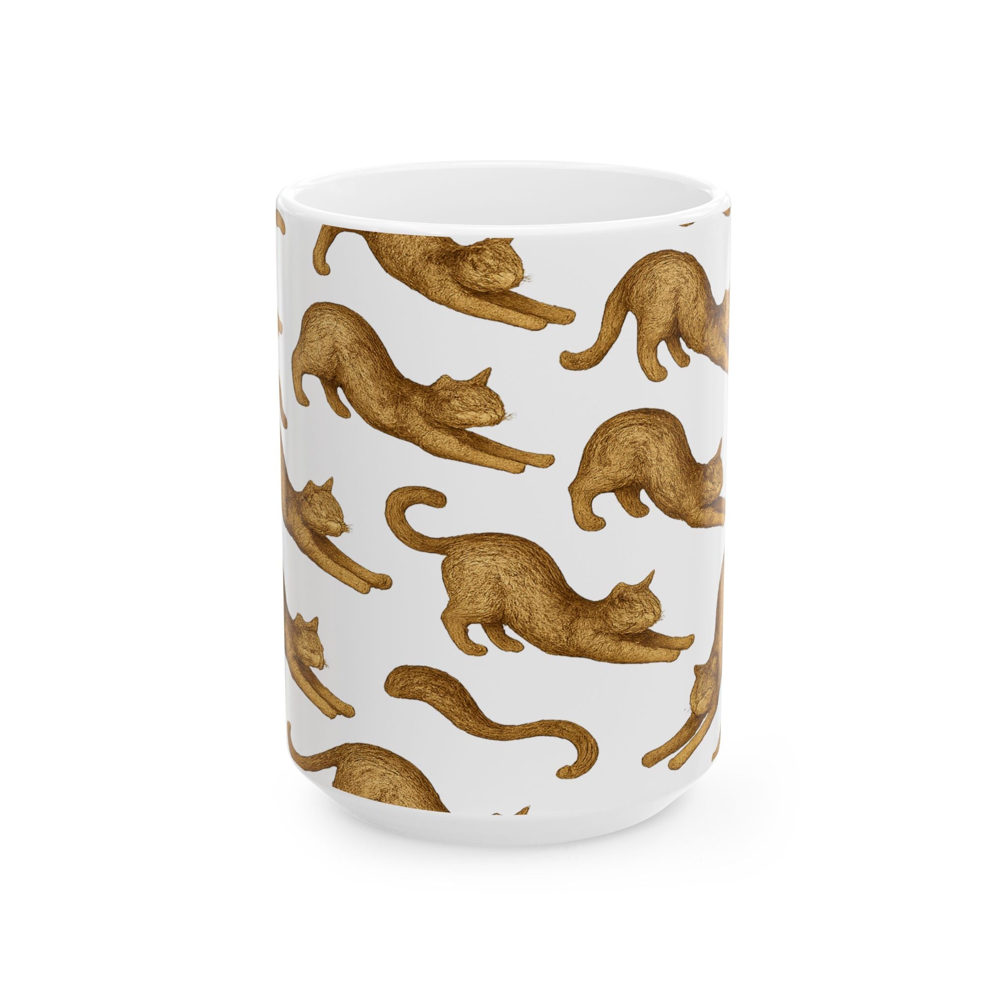 Vintage Stretching Cats Full Wrap Coffee Mug | Cats Gift | Ceramic Mug