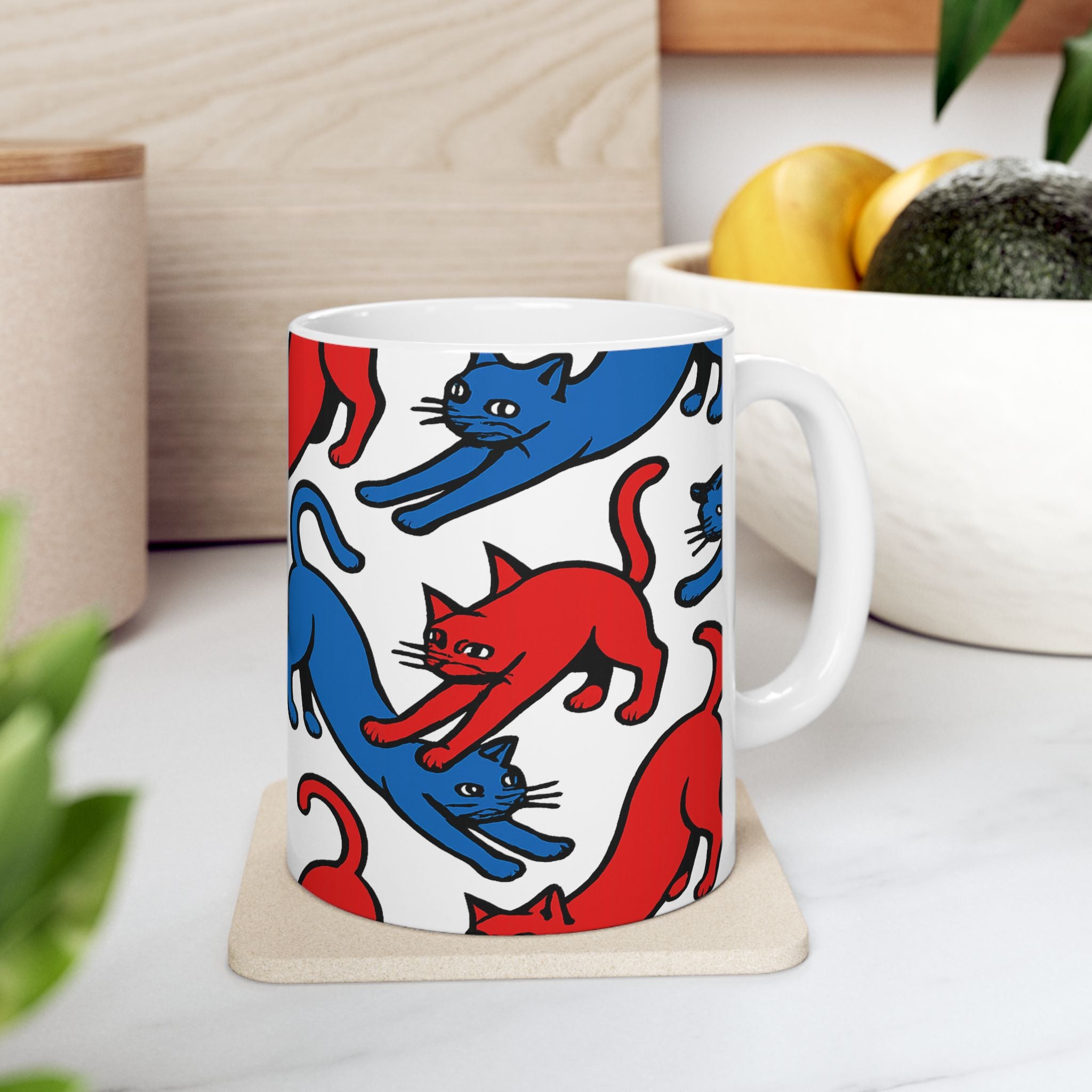 Bold Stretching Cats Full Wrap Coffee Mug | Cats Gift | Ceramic Mug