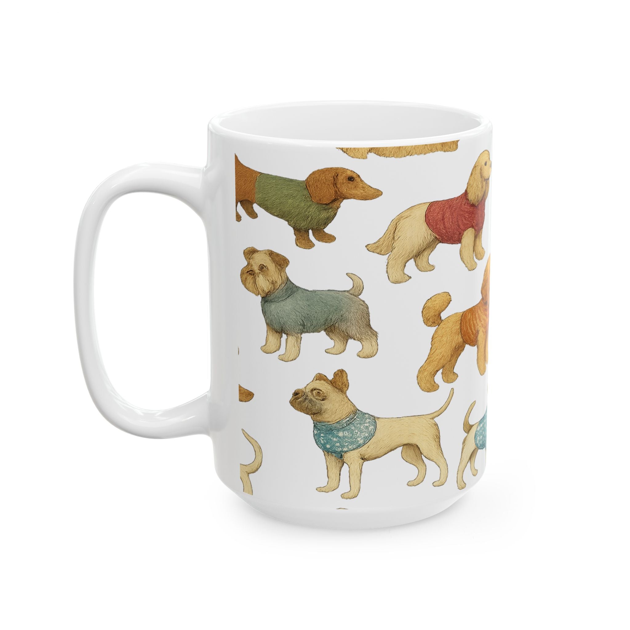 Botanical Dogs In Sweaters Full Wrap Coffee Mug | Dogs Gift | Ceramic Mug