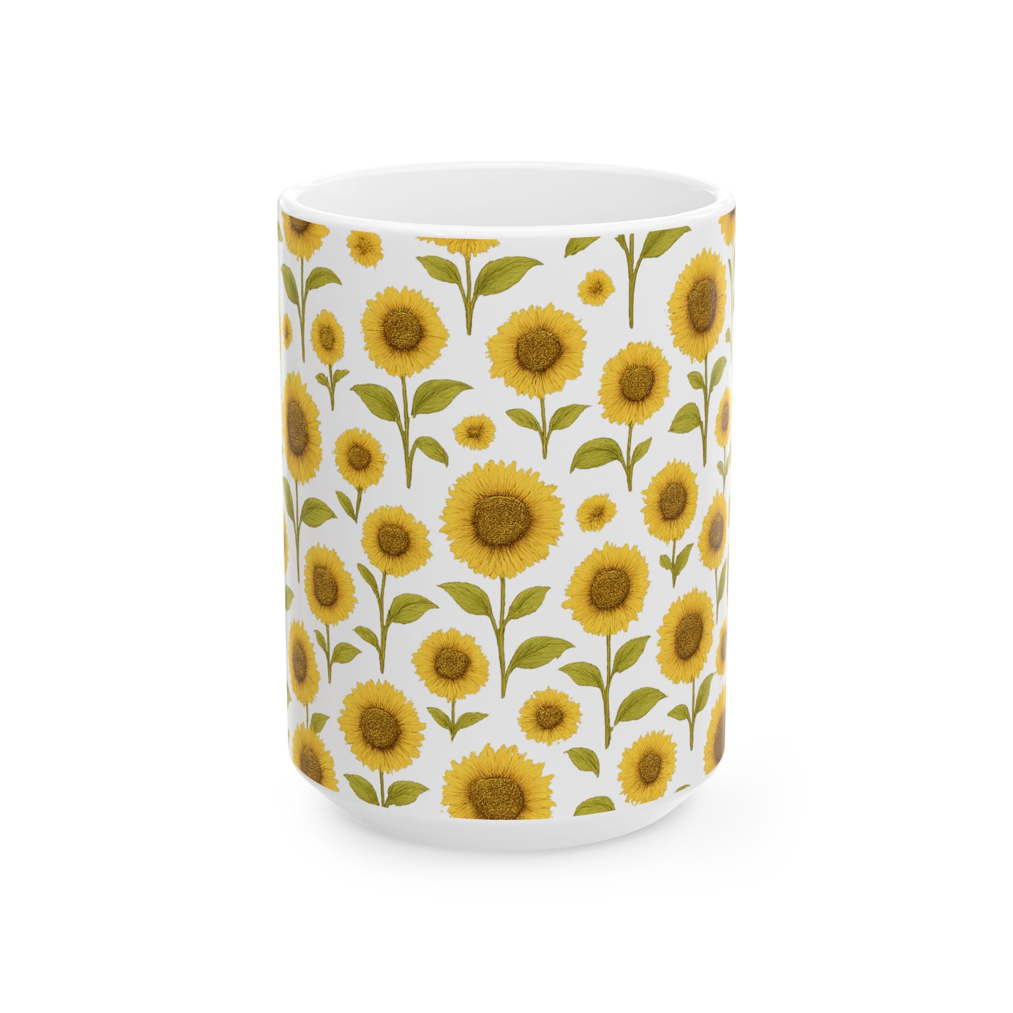 Vintage Sunflower Field Full Wrap Coffee Mug | Flowers Gift | Ceramic Mug