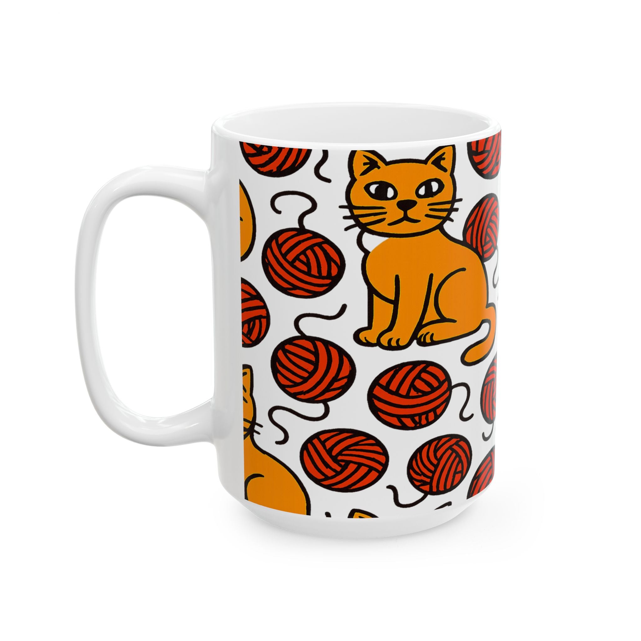 Bold Cats With Yarn Full Wrap Coffee Mug | Cats Gift | Ceramic Mug
