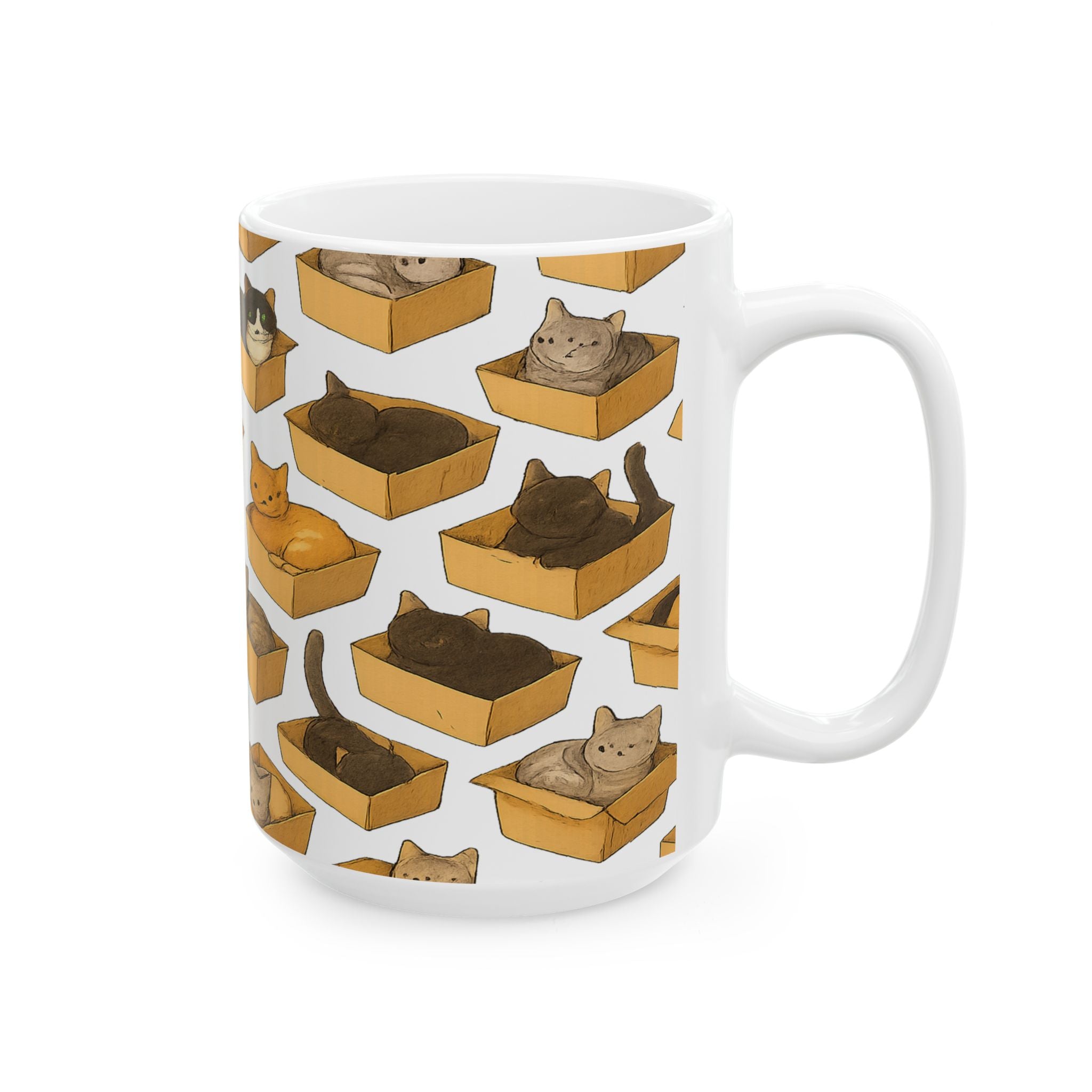 Botanical Cats In Boxes Full Wrap Coffee Mug | Cats Gift | Ceramic Mug