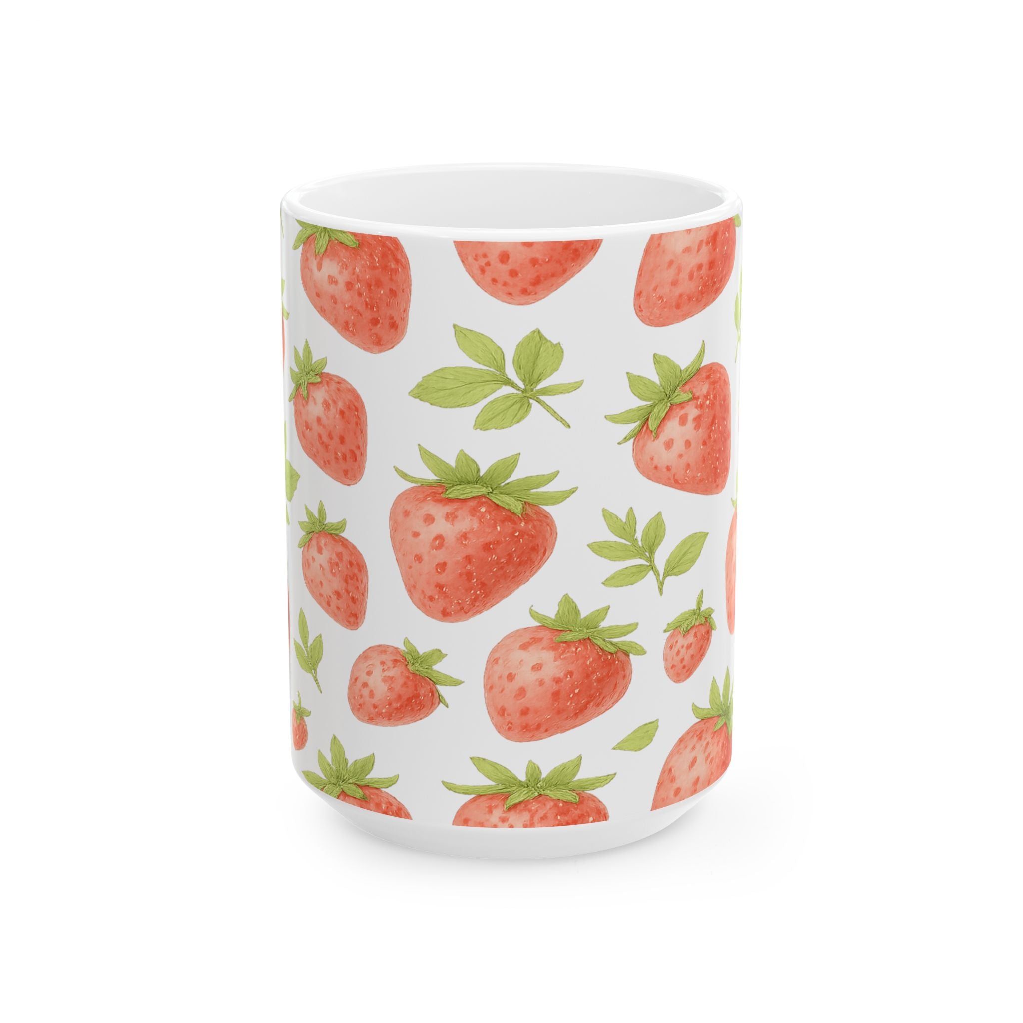 Watercolor Strawberries Full Wrap Coffee Mug | Fruit Gift | Ceramic Mug